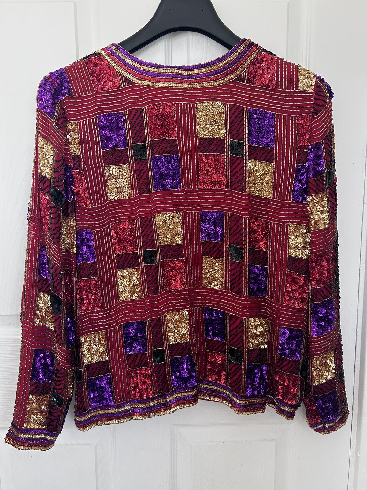 VTG Creative Creations Women’s SZ S, Multicolor Sequined Silk Jacket, Glam Rock