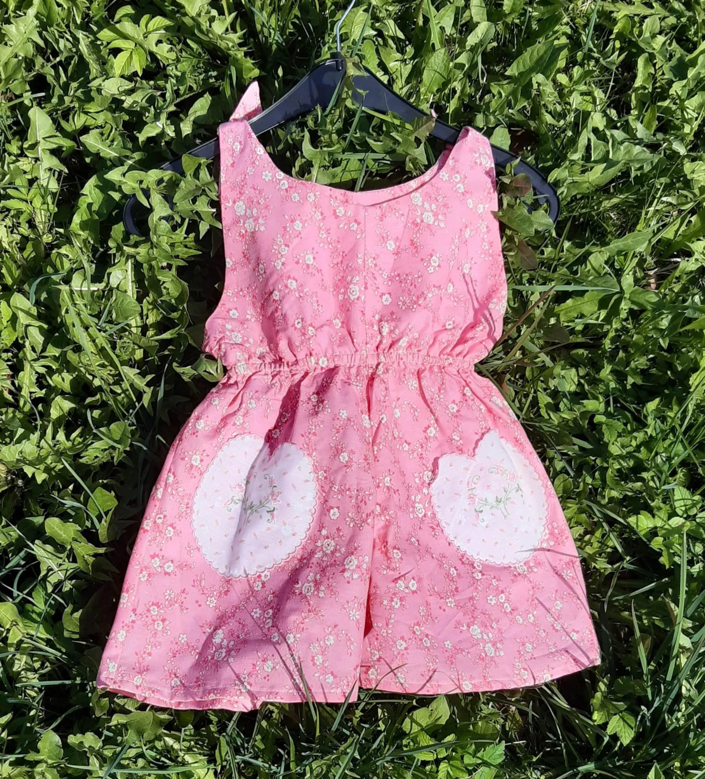 Vintage 90s Handmade Girls Floral Romper Jumpsuit 1980s Fabric Pink Retro Size 5