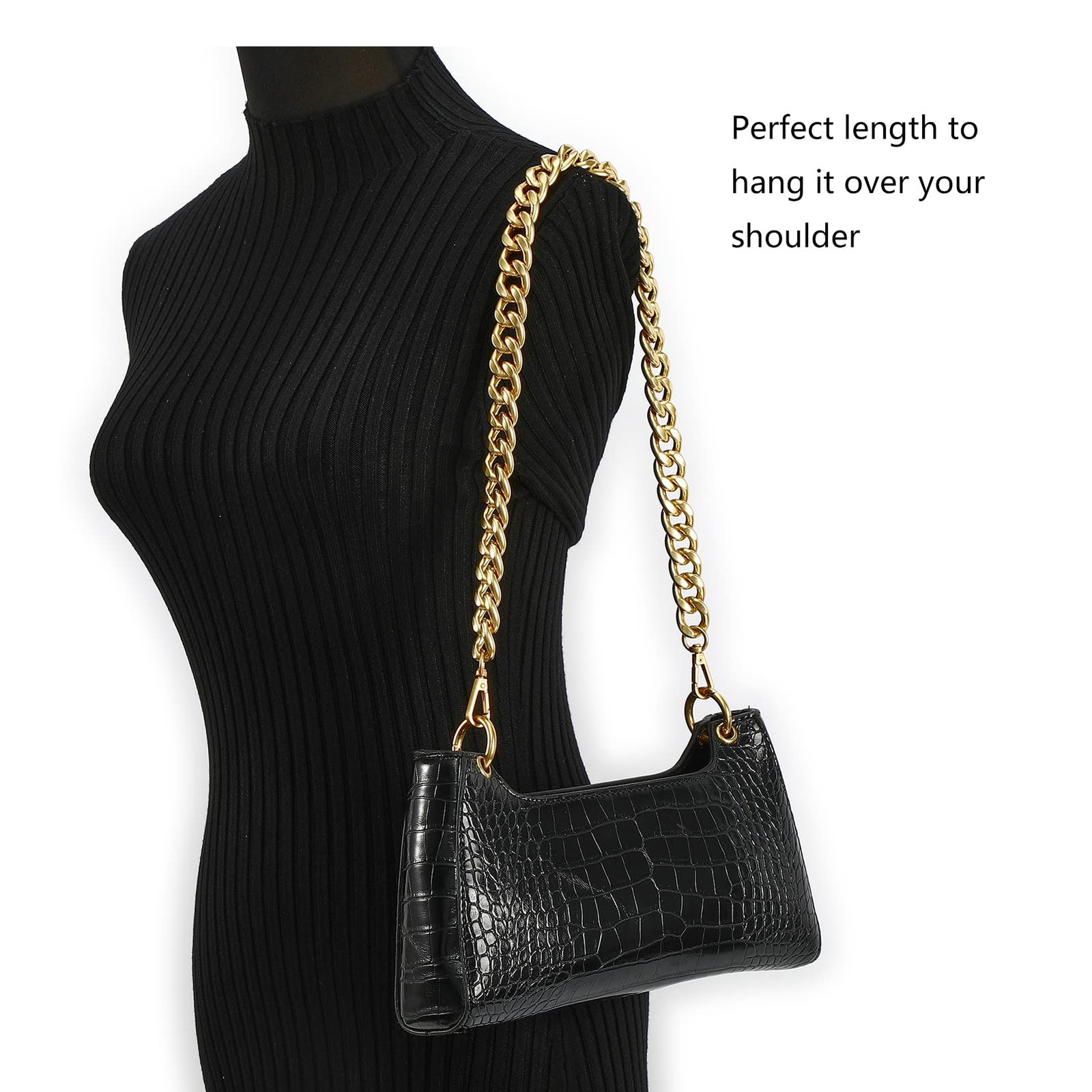 Xiazw 26 Inch Chic Metal Purse Chain Strap Handle 26 Inch, Black – Grey