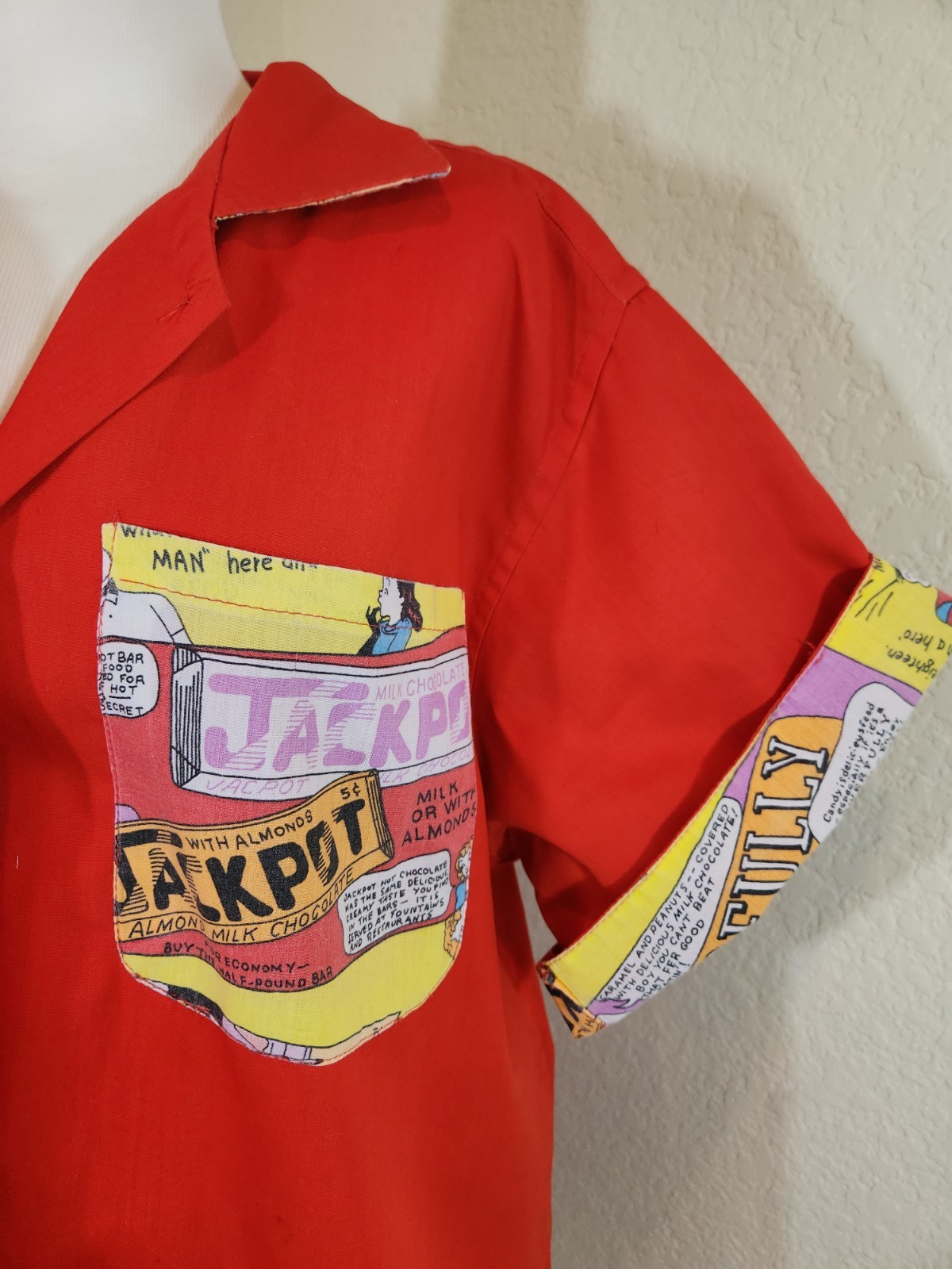 Trim Comic Book Button Up Top Red Retro Cool Large Handmade