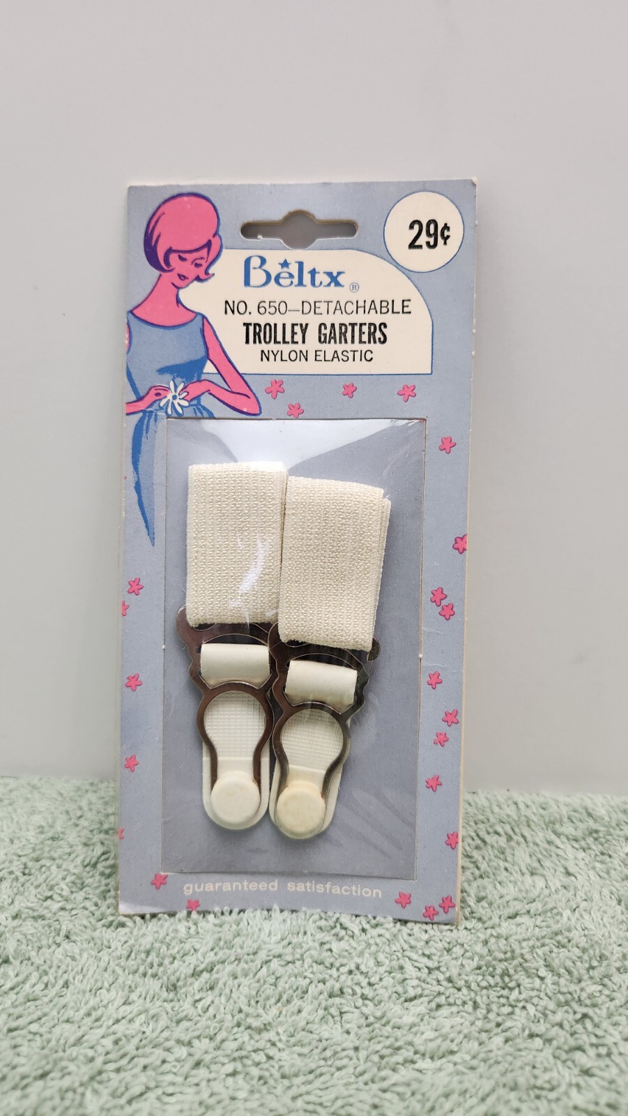 Vintage Beltx Trolley Garters 1 Pair No 650 3/4″ New Old Stock White