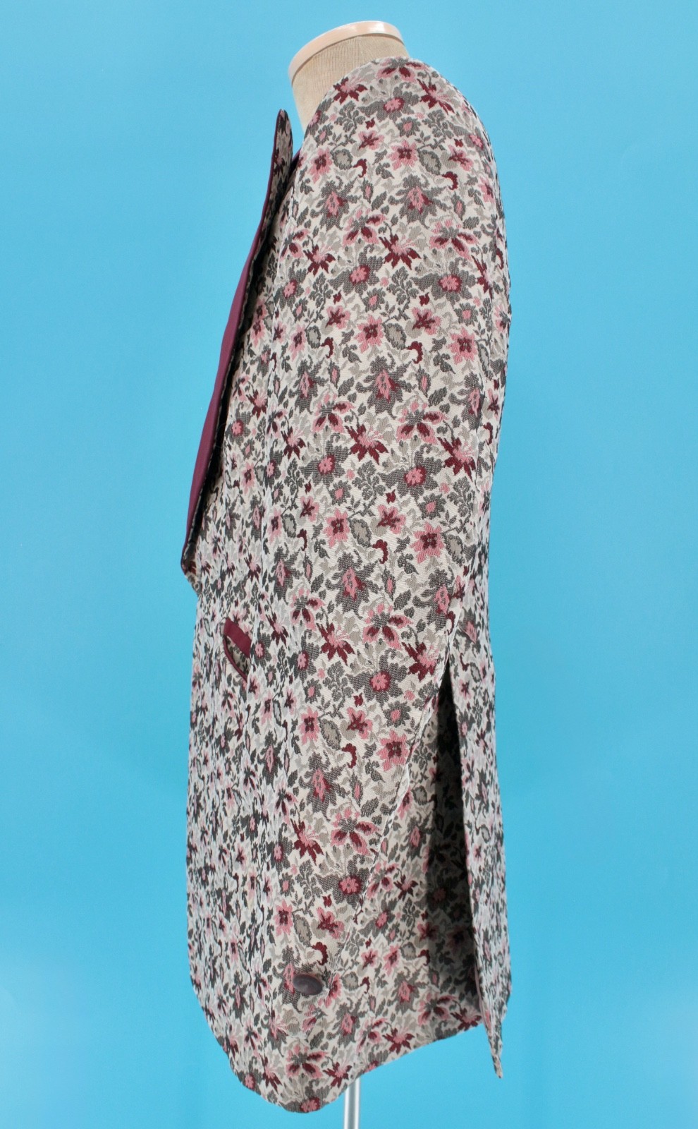 Men’s VTG 70s Burgundy & Pink Floral Brocade Tuxedo Jacket 44 R Palm Beach Tux