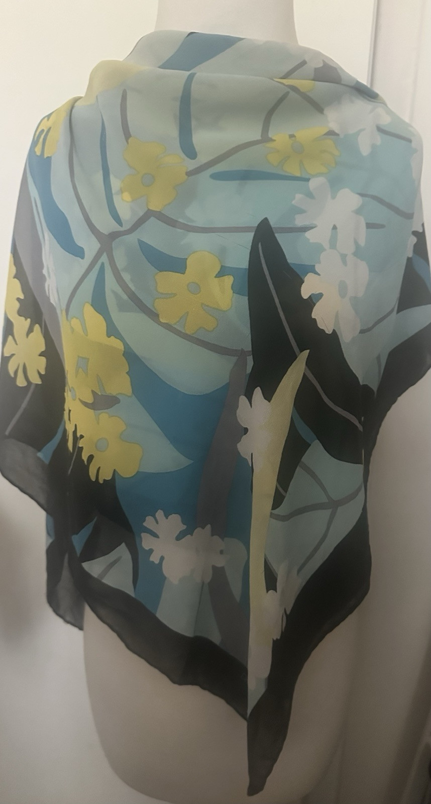DANA BUCHMAN VINTAGE, VERSATILE SILK SCARF – 37 X 41 IN, FLORAL -VINTAGE COND