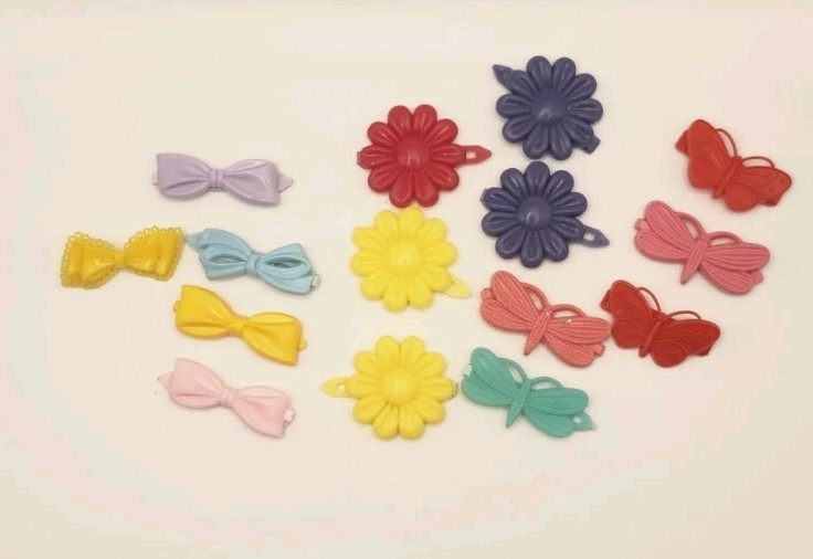 Vintage 80s Barrette Covers Lot • Flowers Bows Butterflies • 15pc Set