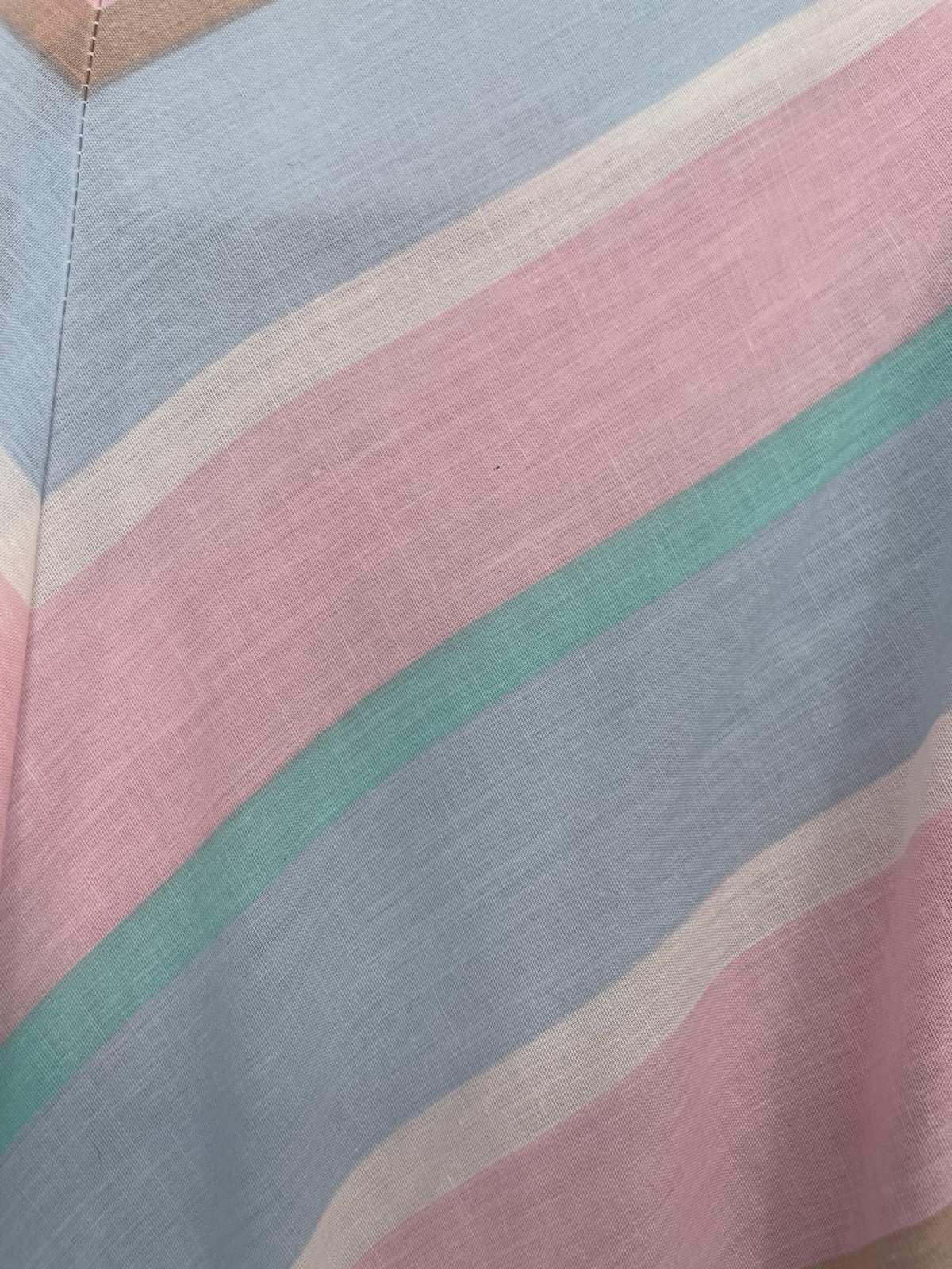 VTG Retro 1980s Pastel Chevron Striped Blouson Midi Cotton Shirt Dress md/lg