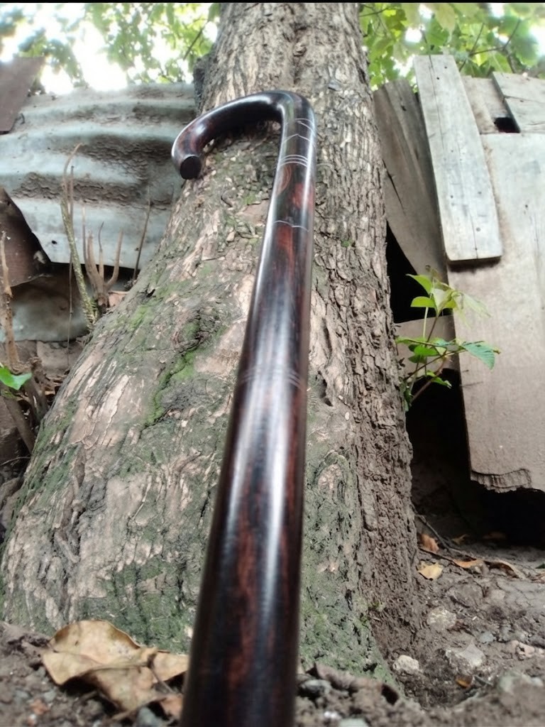 Handmade African Blackwood Walking Stick Iron Art Cane Tanzania Makonde Tribal