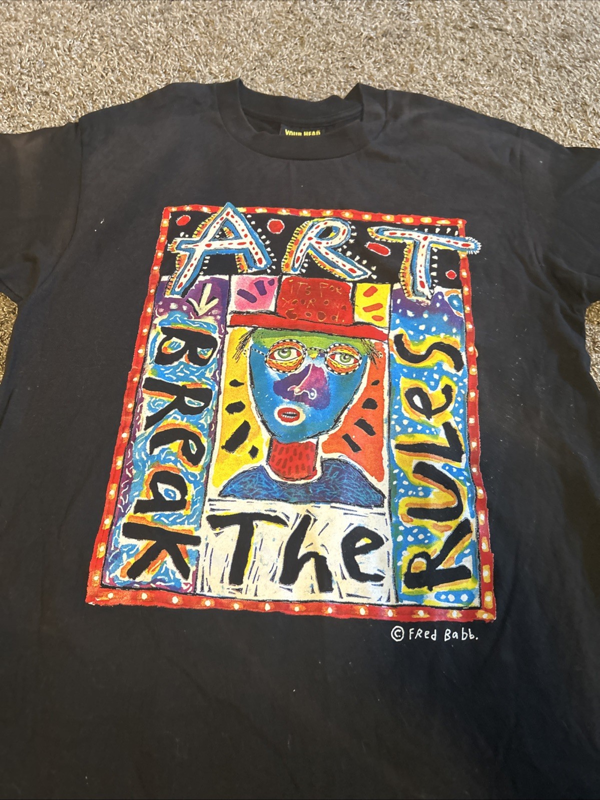 Fred Babb Vintage 90’s Graphic Art Break the Rules T-shirt Signed L