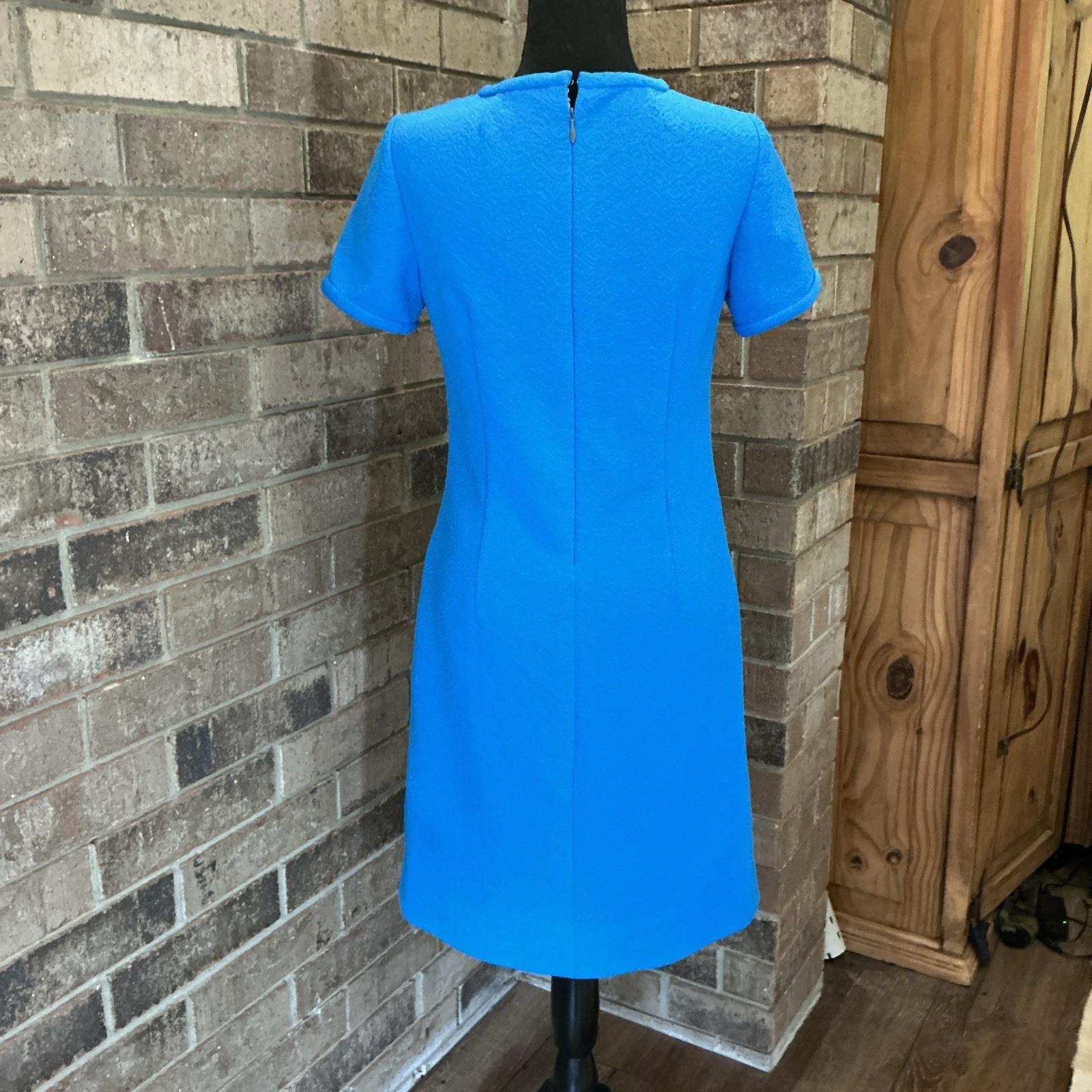60s VTG Blue Boucle Skirt Suit Set Jacket Shift Dress Textured Mod Size 12 #17E8