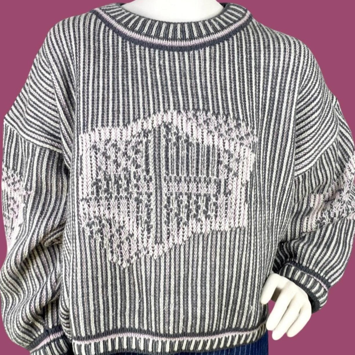 Vintage Unionbay Wool Blend Sweater, Striped Chunky Knit, Y2K Crop Top, Size L