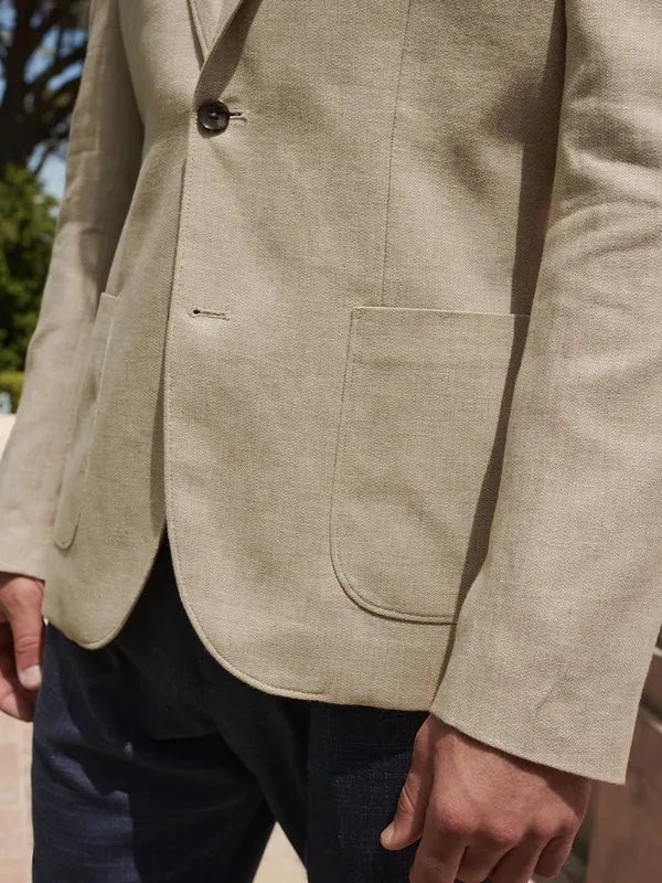 Men Enterour World Beige Linen Cotton Blazer L