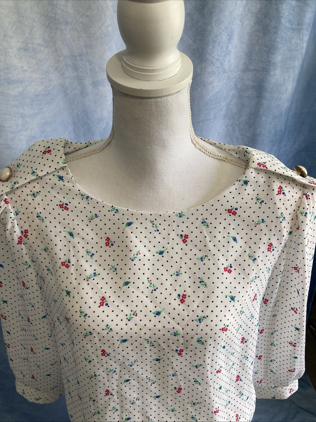 Vtg 80s Breli Union Made Midi Dress 16 Secretary Floral Polka Dot Pleated Sheer