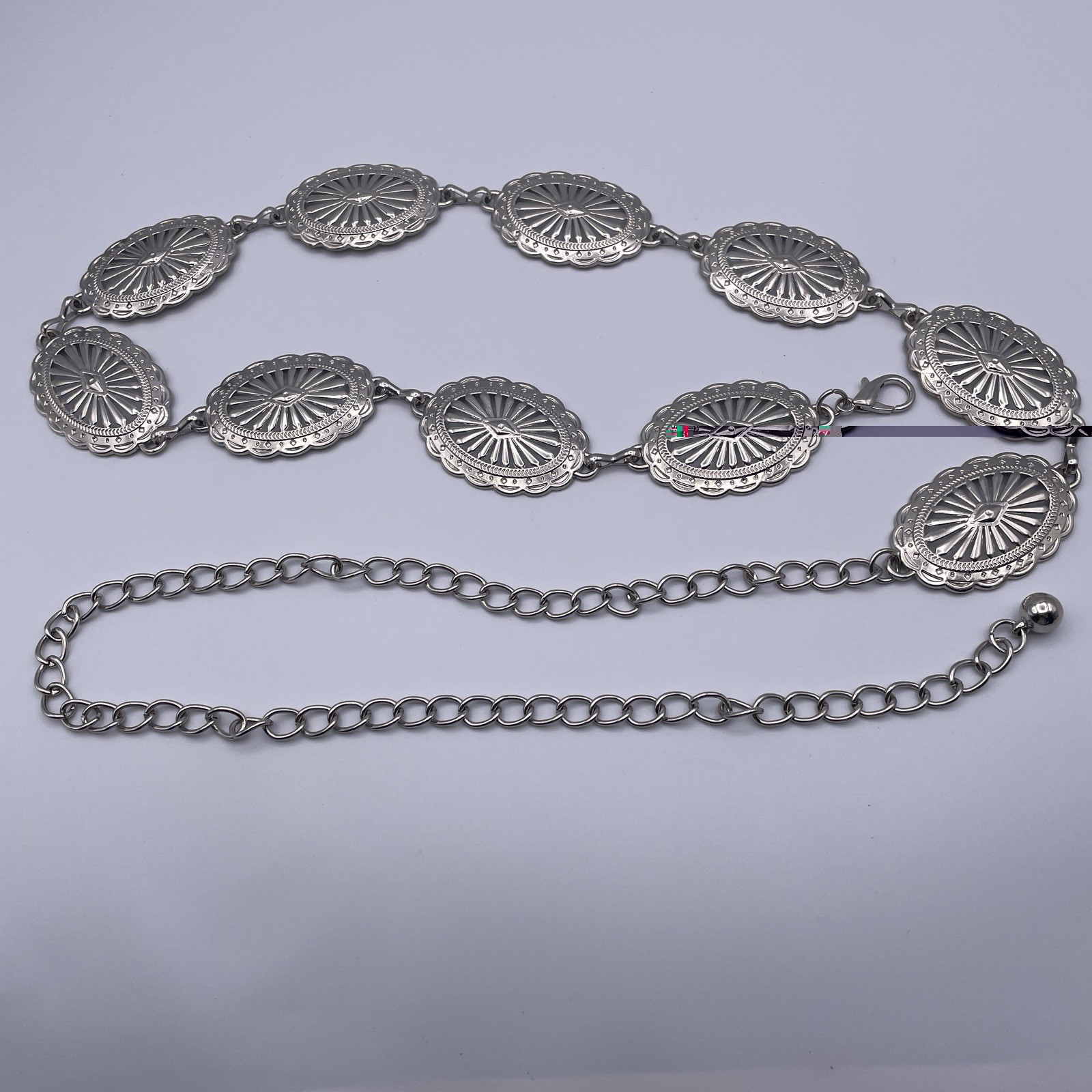 Lot of 3 vintage & Modern Silver Tone Concho & Circle Chain Belts