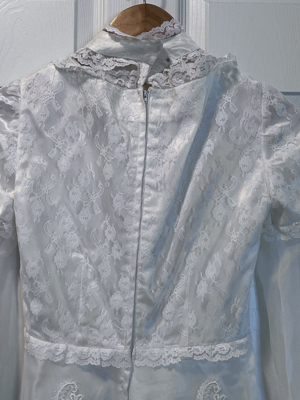 Vintage Bridal Gown High Neck Lace And Sheer Bishop Sleeve