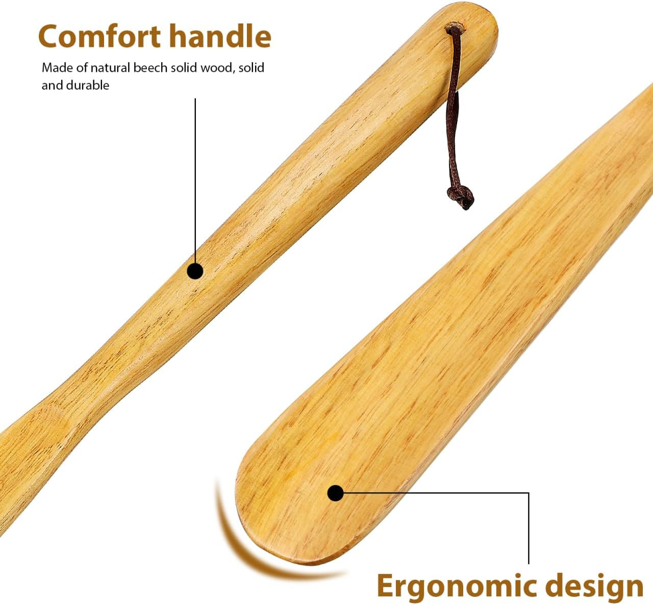 2pcs Wood Shoehorn Long and Short Handle Shoe Horn Shoe Spoon Non Slip Shoe