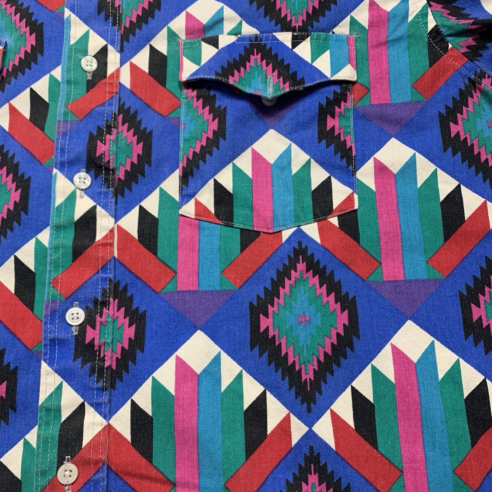 Vtg 90s Wrangler Brushpopper Western Shirt Aztec XL Tall 17 1/2 X 35 Cowboy Cut