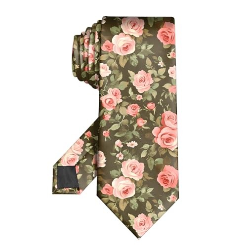 Mens Ties 3.15″ Neckties for Men Cotton Printed Fashion Neck Tie Ae5-green Rose