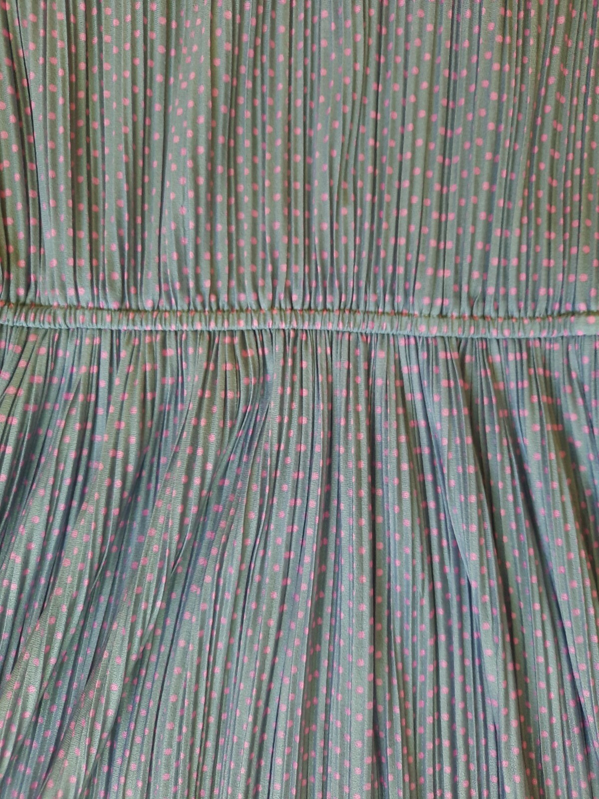 VTG Hal Ferman Midi Dress Women Size M Long Sleeve Gray Pink Polka Dots Pleated
