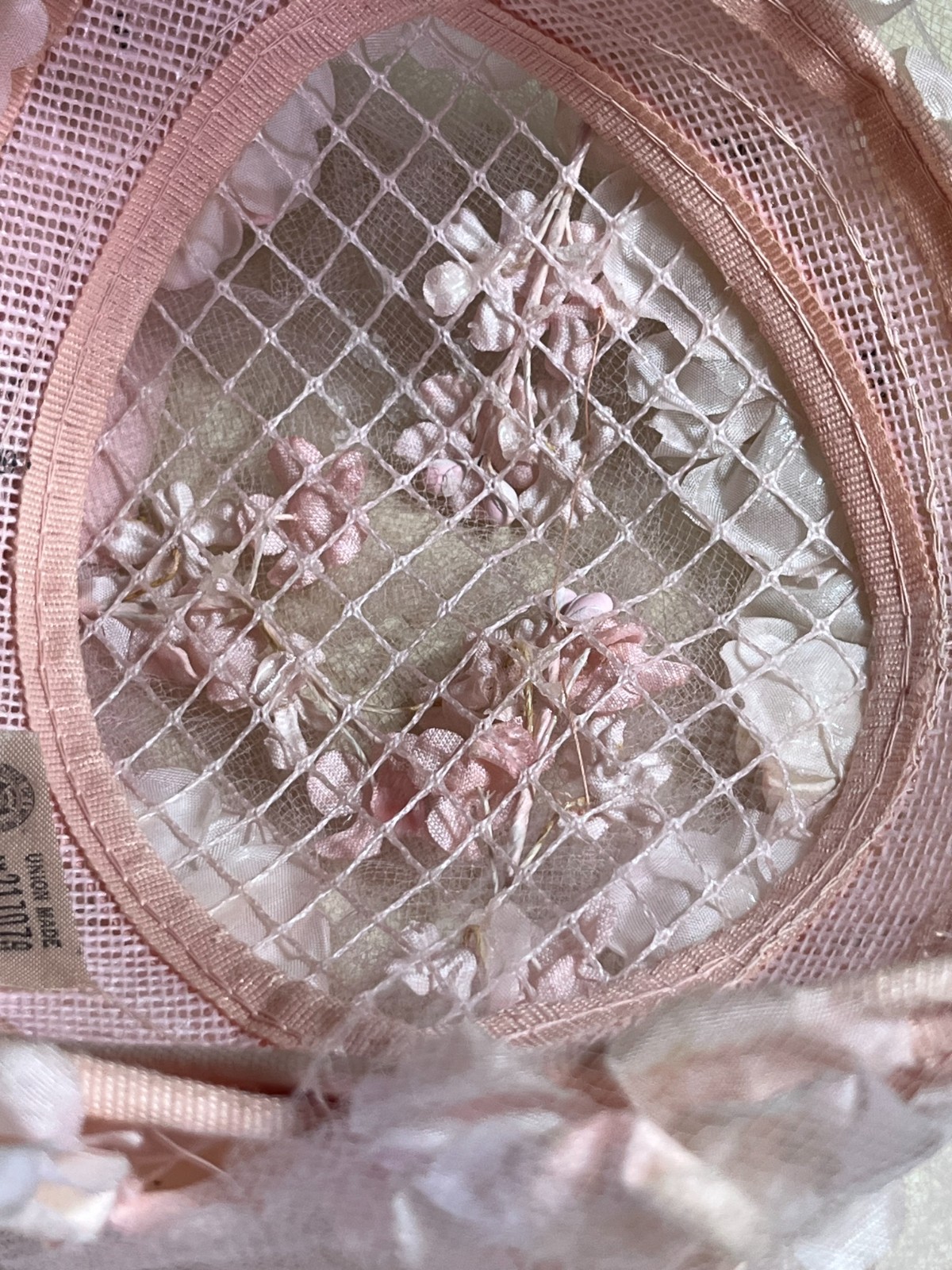 1950’s Pink Lily of the Valley & Netting Hat Union Made in the USA-Spring Beauty