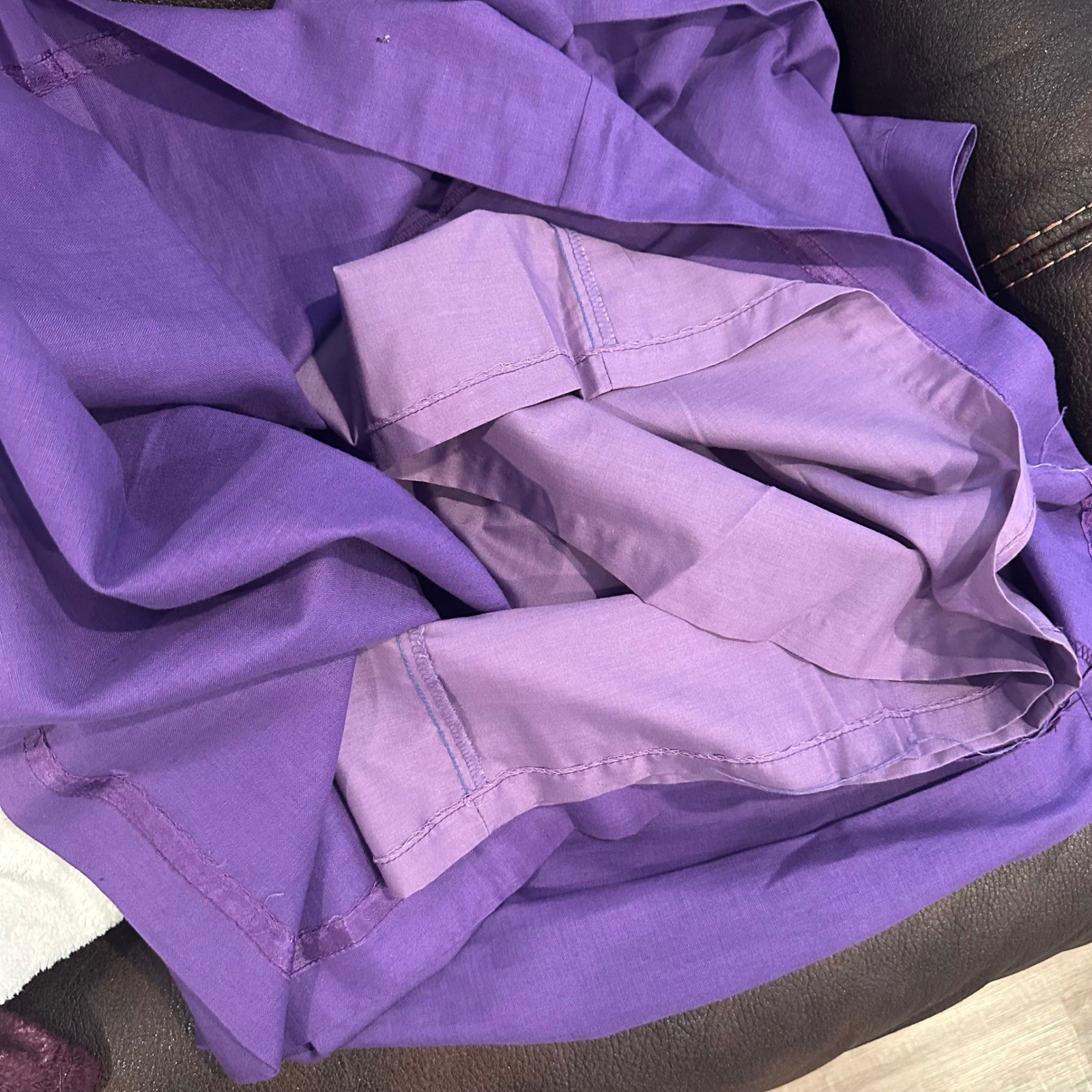 Vintage Purple Cotton Linen Pleated Midi Skirt Pockets Grape M/L Modest Office
