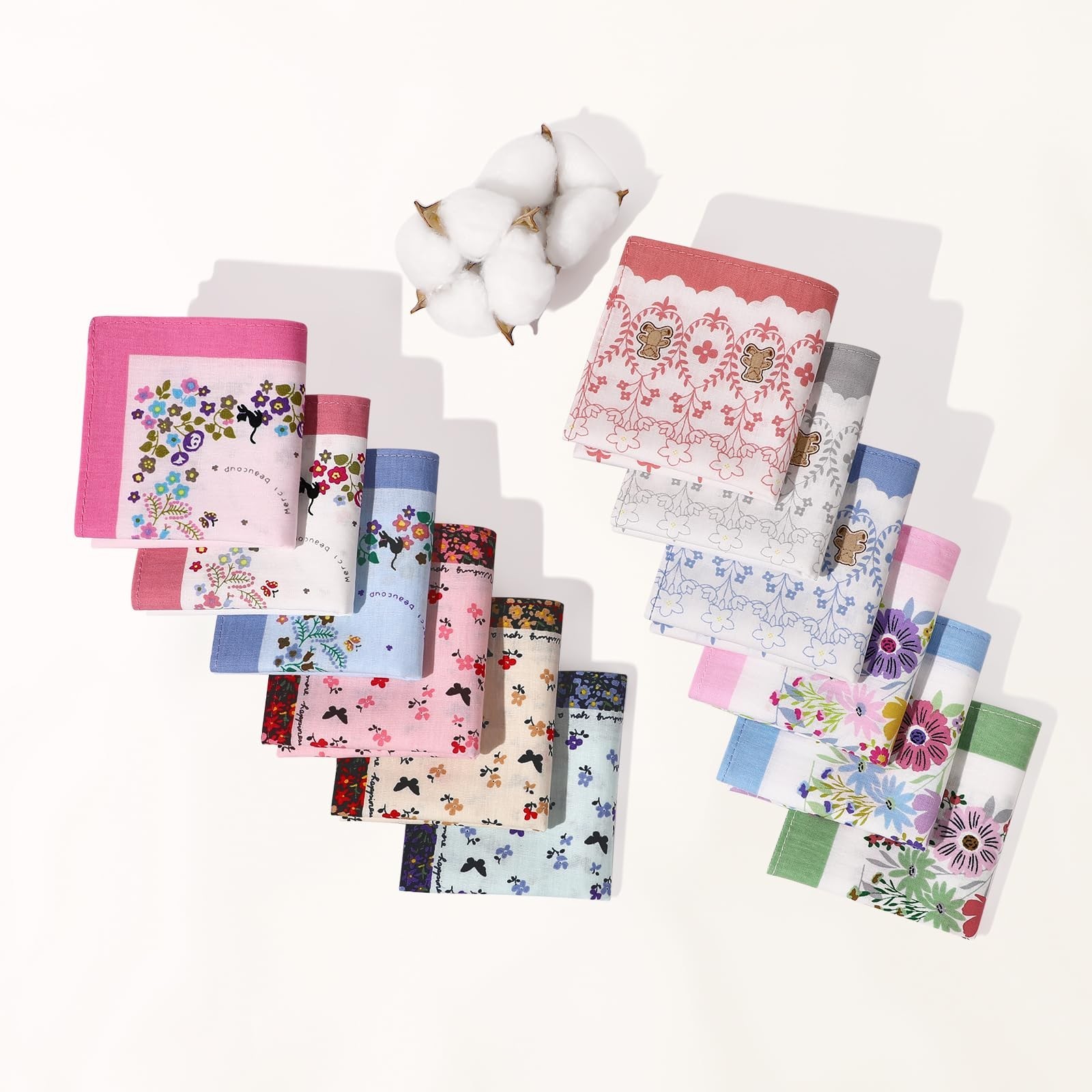 Floral Vintage Cotton Handkerchiefs for Women – Soft Colorful Assorted Bulk Pack