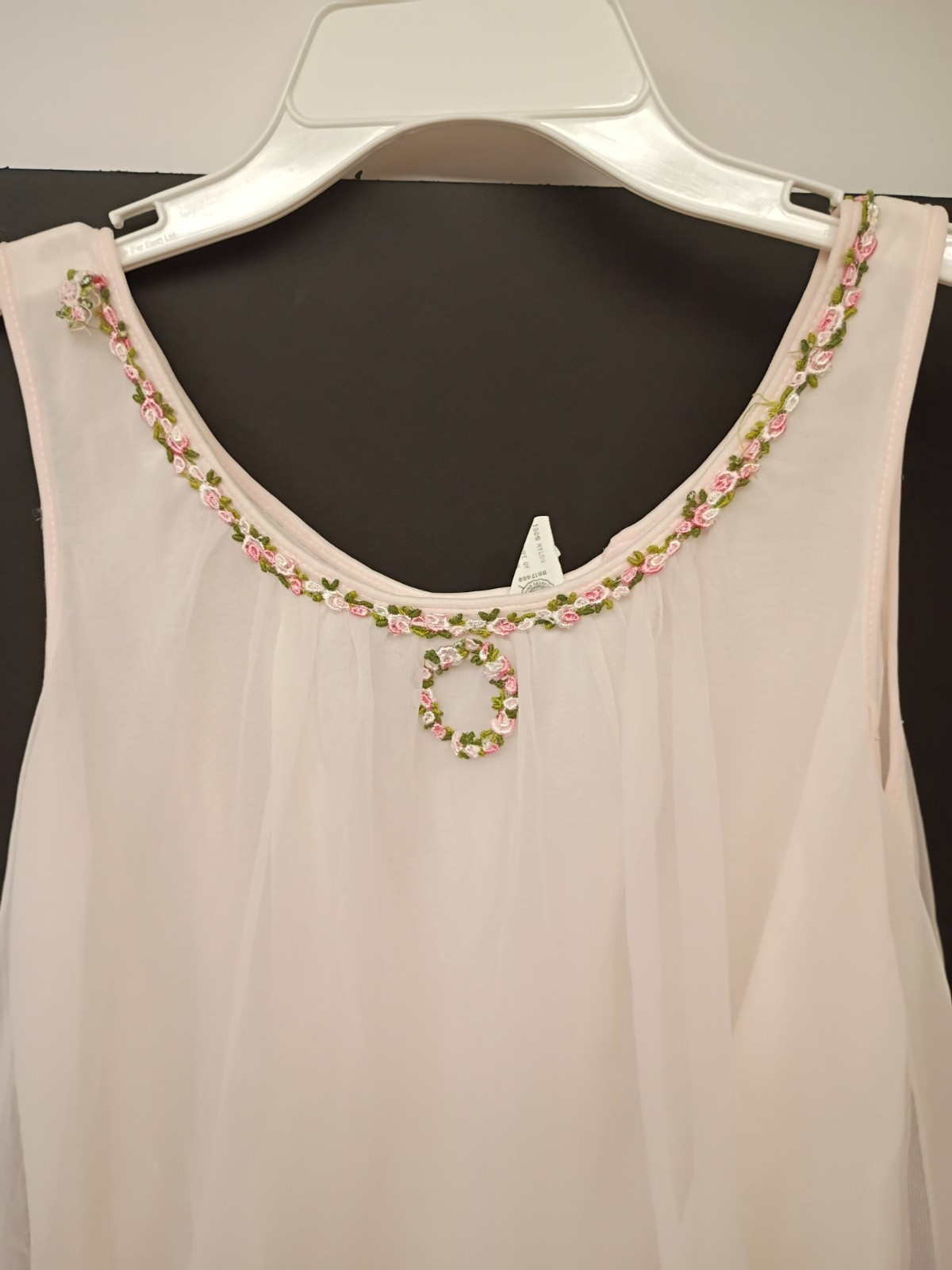 Aristocraft By Superior VTG Pink Nylon Slip w/ Floral Trim, Size S Regular!