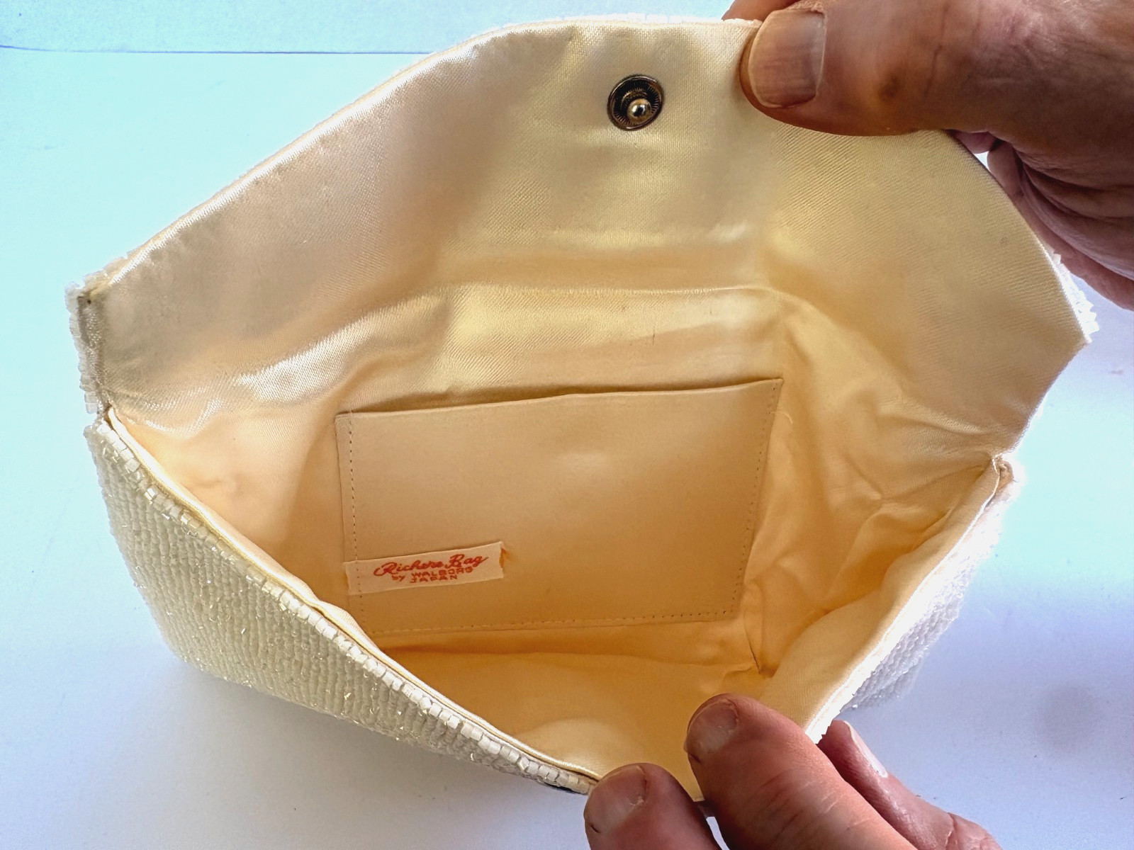 Vintage Richere Bag by Walborg Japan White Ivory Seed Bead Envelope Clutch Purse