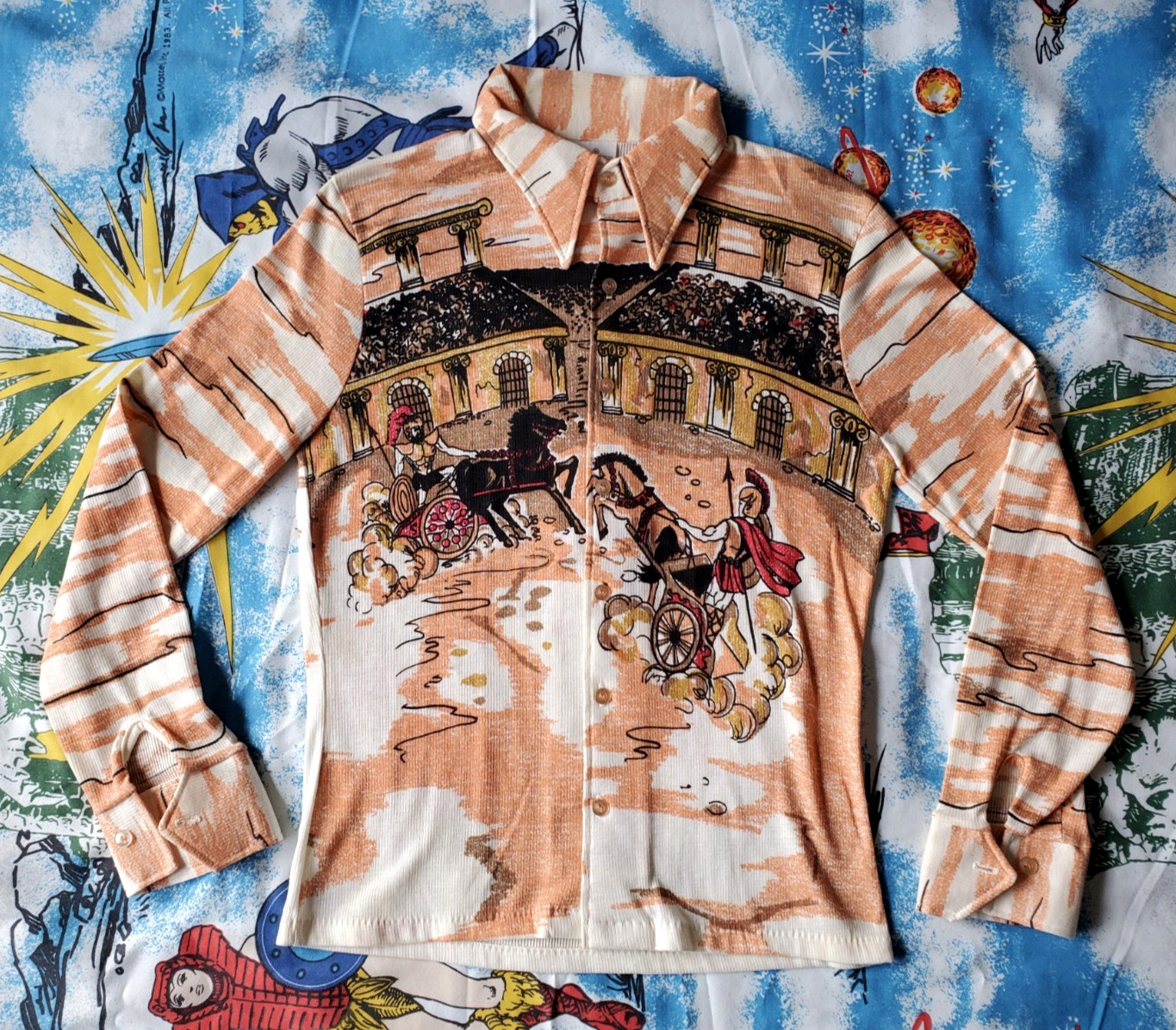 70s Kings Road All Over Print Roman Gladiator Longsleeve 50/50 Cotton/ Polyester