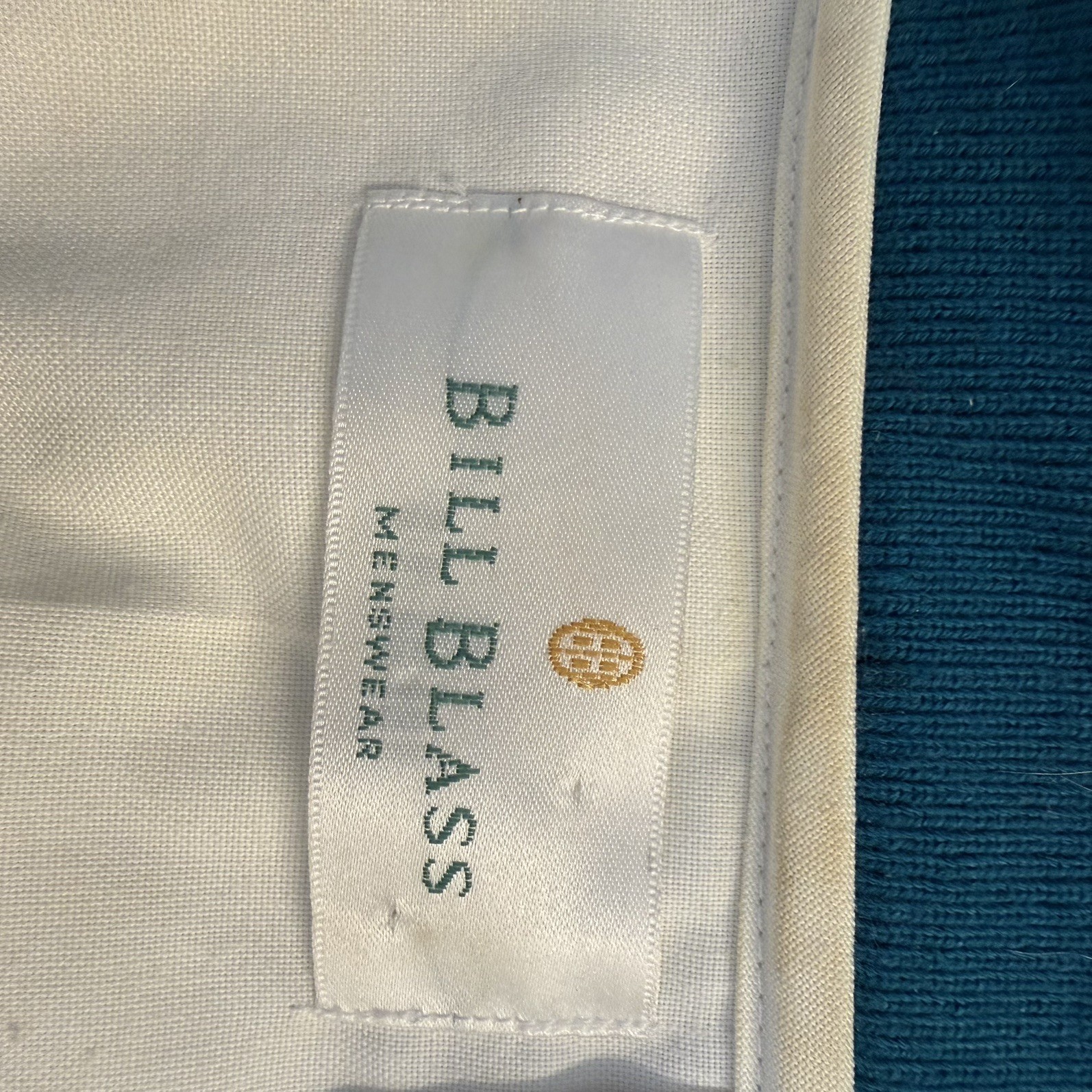 Bill Blass Men Vintage Top Teal Blue Polo Shirt White Upper chest relaxed sleeve