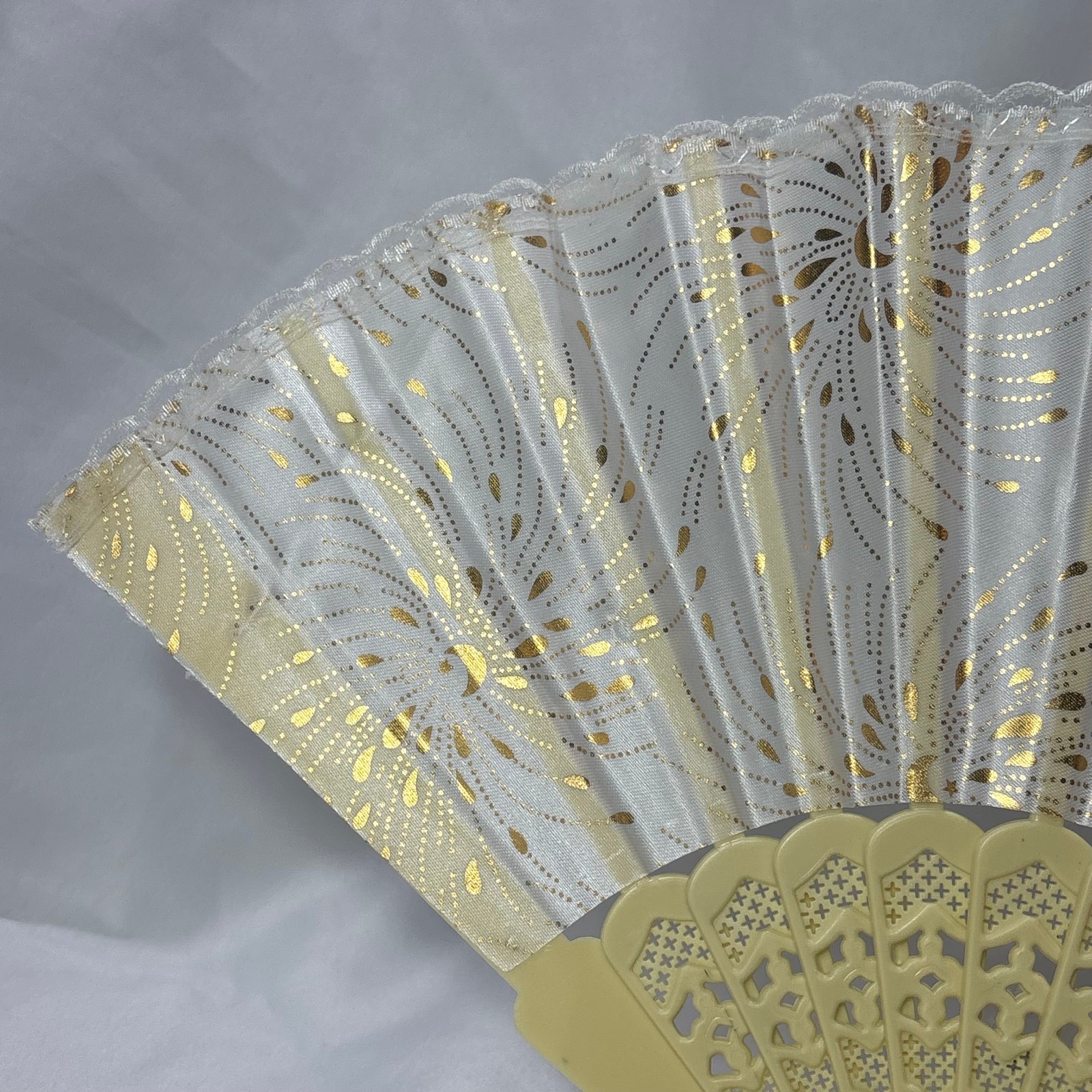 Cream Synthetic Folding Fan Moon & Starburst Design Plastic Sticks / Guards