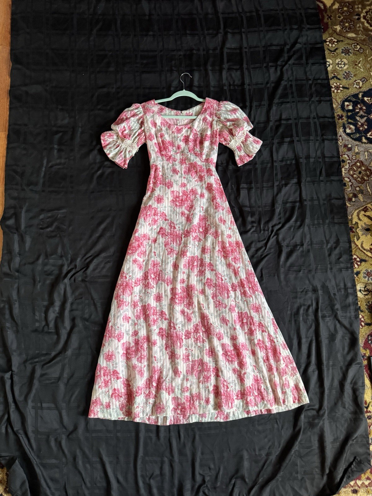 Vintage 1980s Prom/sundress Pink Floral Floor Length Princess Sleeve Handmade
