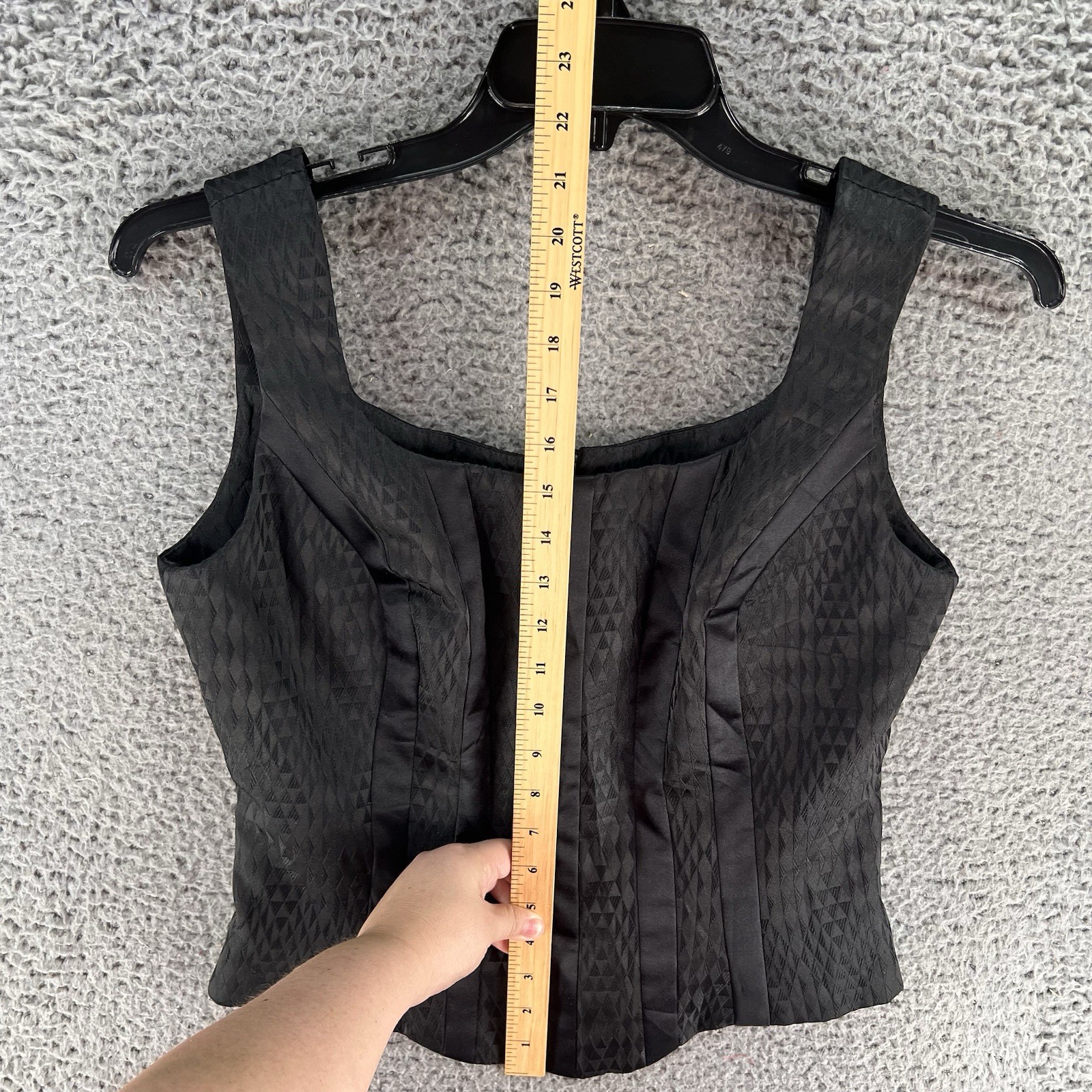 Eva Brazzi Black Jaquard Corset Top Small Boning Zip Up Whimsigoth Glam Rock Y2K