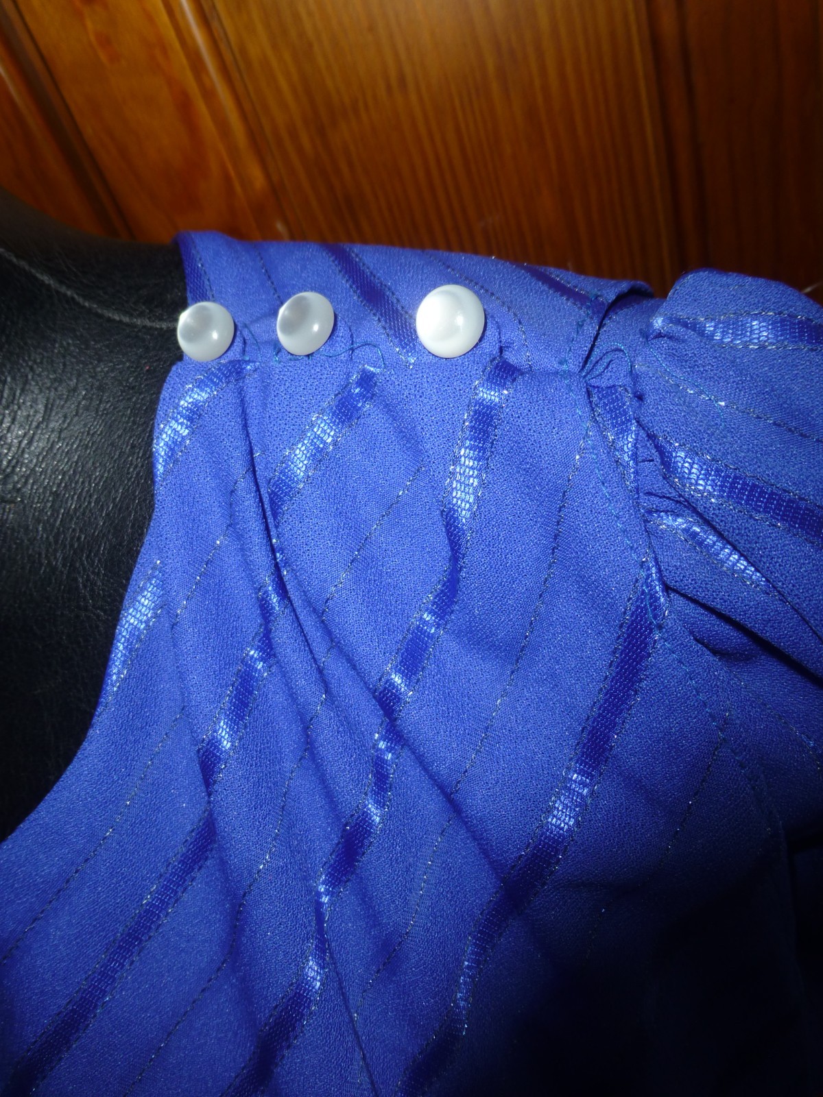VTG 70s 80s Royal Blue Ribbon Stripe Poly Knit Cocktail Secretary boho Dress