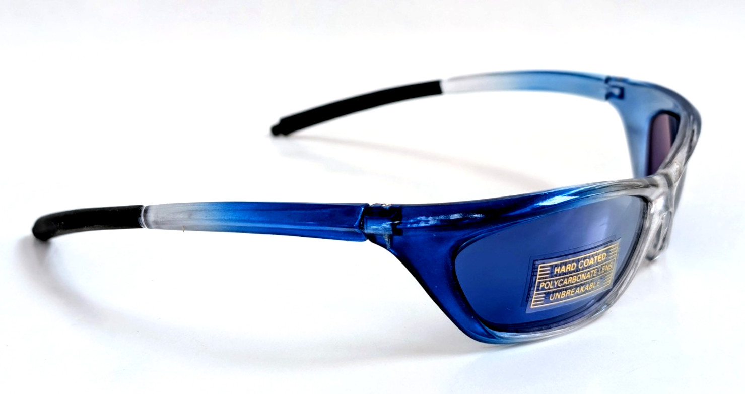 NWT Vintage 90’s PC Rectangle Sport Wrap Sunglasses (Crystal Clear/Blue)