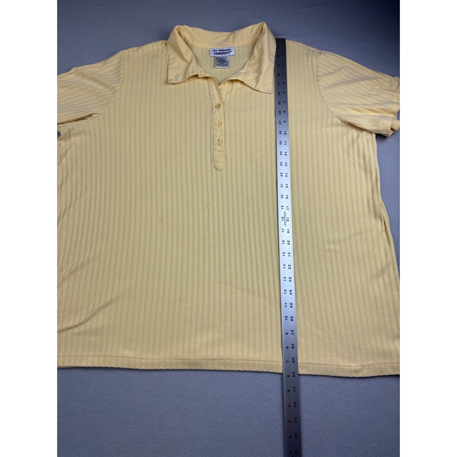 Vintage All American Comfort Polo Shirt Womens 2X Yellow Ribbed Short Sleeve