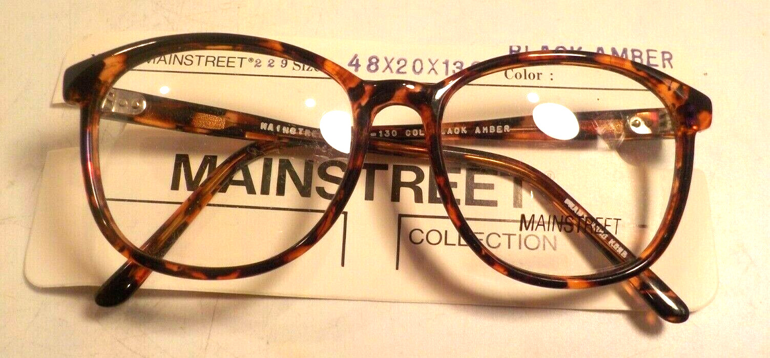 Vintage MAINSTREET 229 Black Amber 48/20 Eyeglass Frame New/Old Stock #302