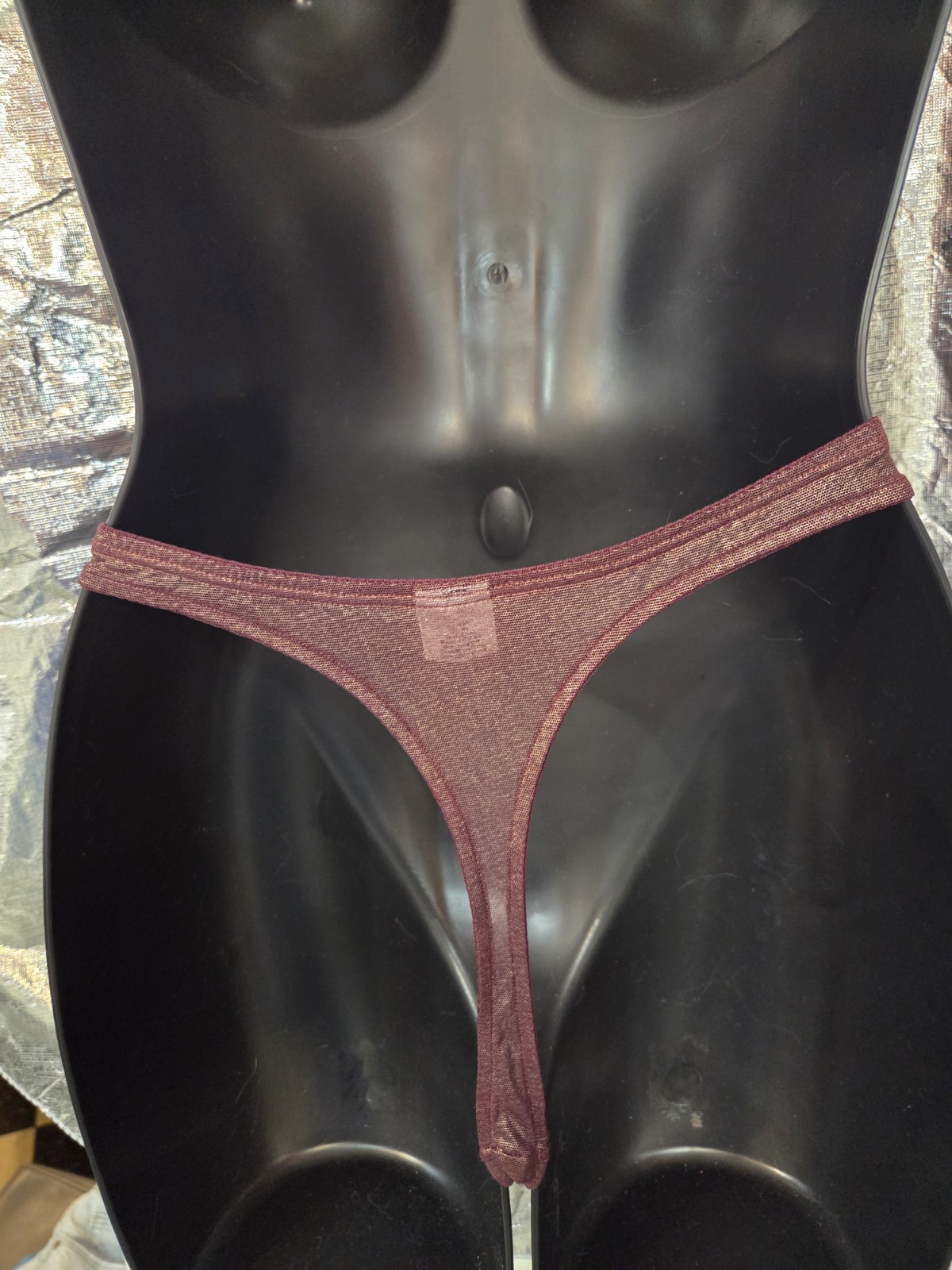 NEW Vintage Shiny Metallic Gold Burgundy Express Hicut String Thong Small 5