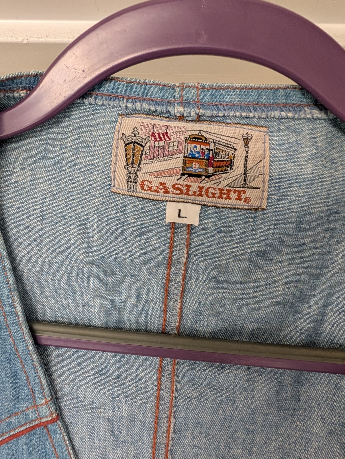 Gaslight Blue Denim Vest Button Front Size L Regular Cotton/Polyester