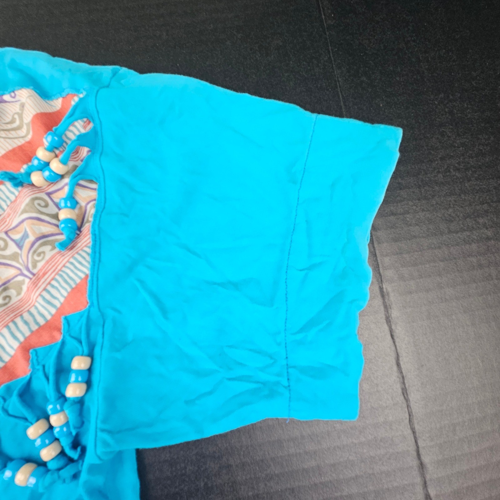 Vintage Energie Turquoise Beaded Fringe T-Shirt 80s 90s Southwestern Boho Medium