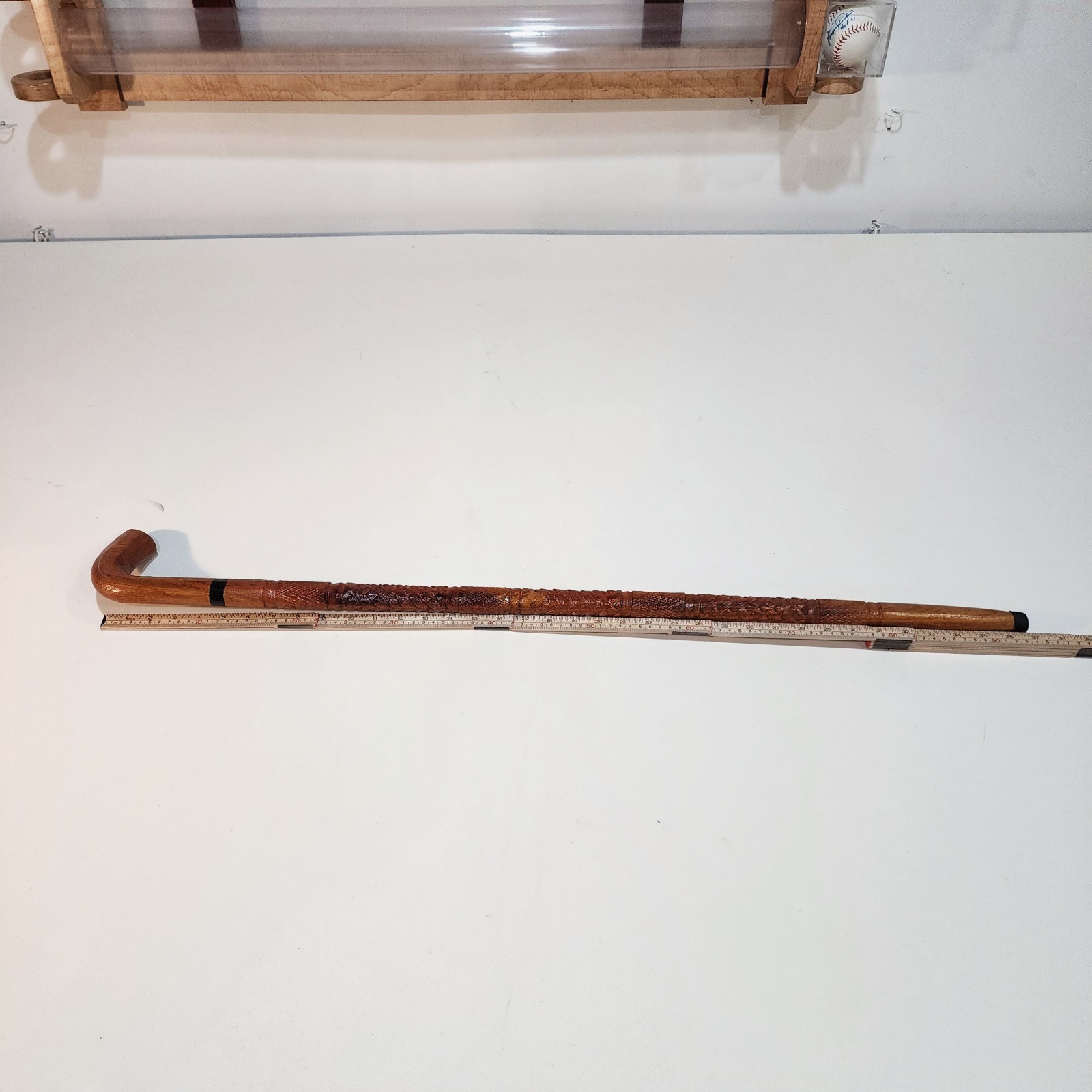 Wooden Walking Stick/Cane With Intricate Geometric Design on Shaft 37 in