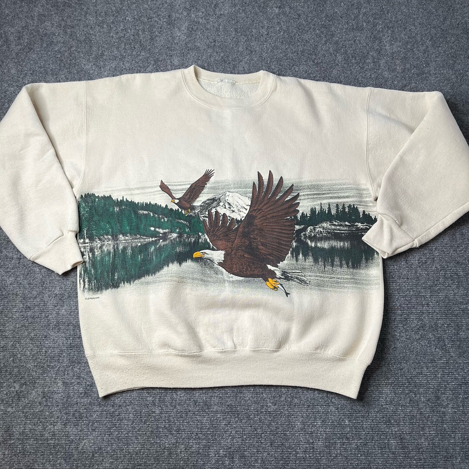 Vtg 1990s Eagle Nature Animal Crewneck Sweatshirt Double Sided 90s Mens L