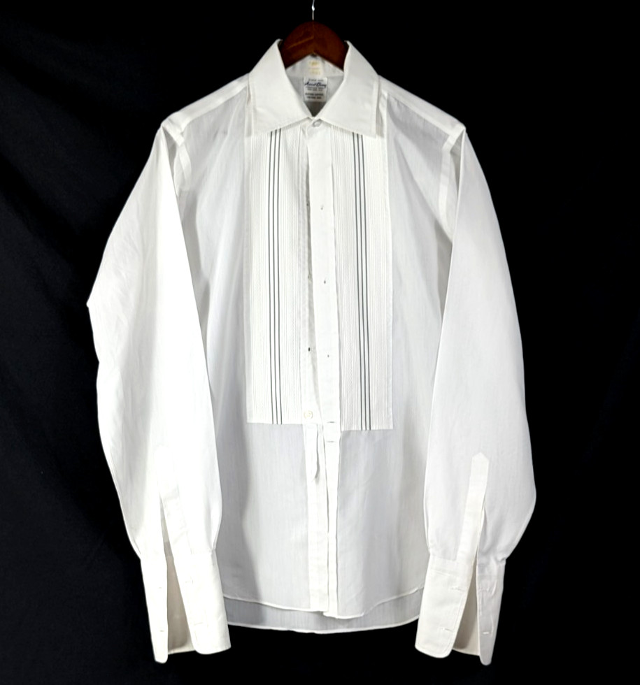 Vtg 1960s Ascot Chang Peninsula HK Custom Tuxedo Shirt Stud Ready Pleated Med L
