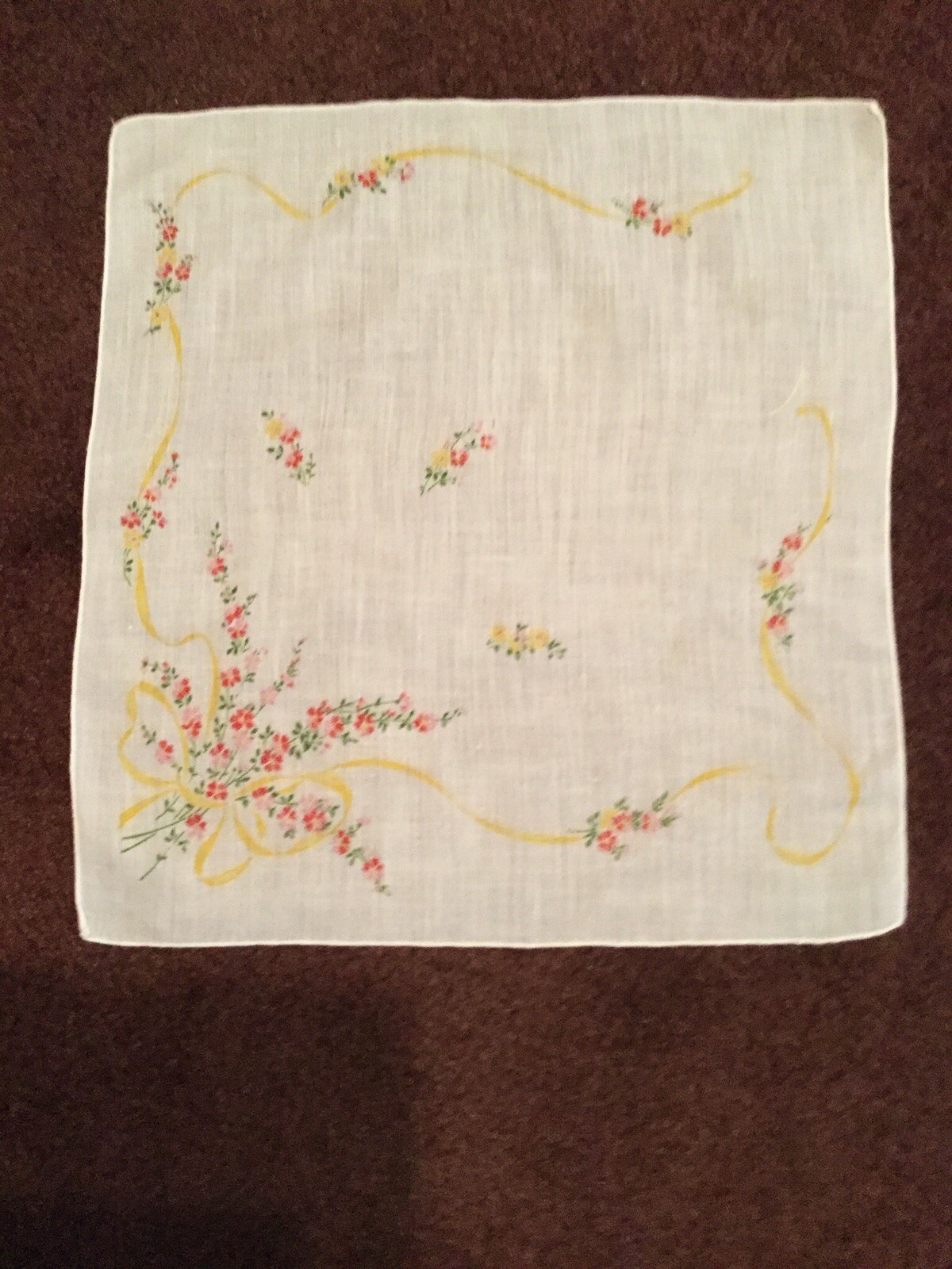 Vintage Cotton Hankie Ribbon And Flowers Hanky