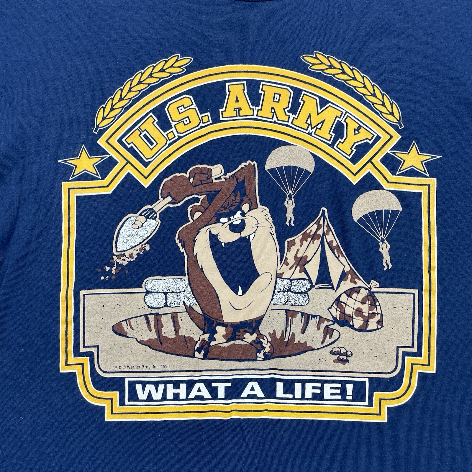 Vintage US Army Looney Tunes Shirt Mens Large Tasmanian Devil Single Stitch USA
