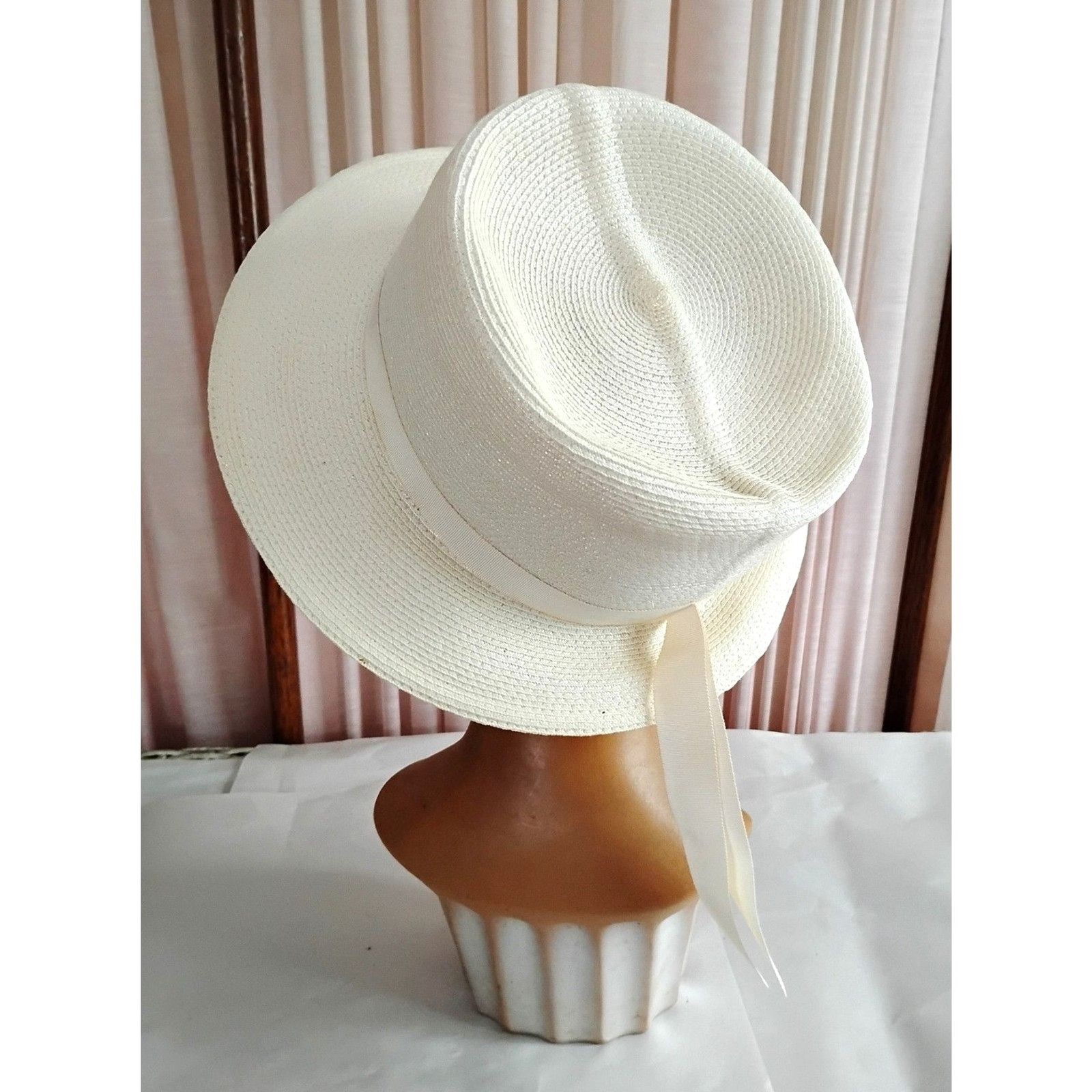 1960s Vintage Off White Hat, Synthetic Straw, Size 21 1/2