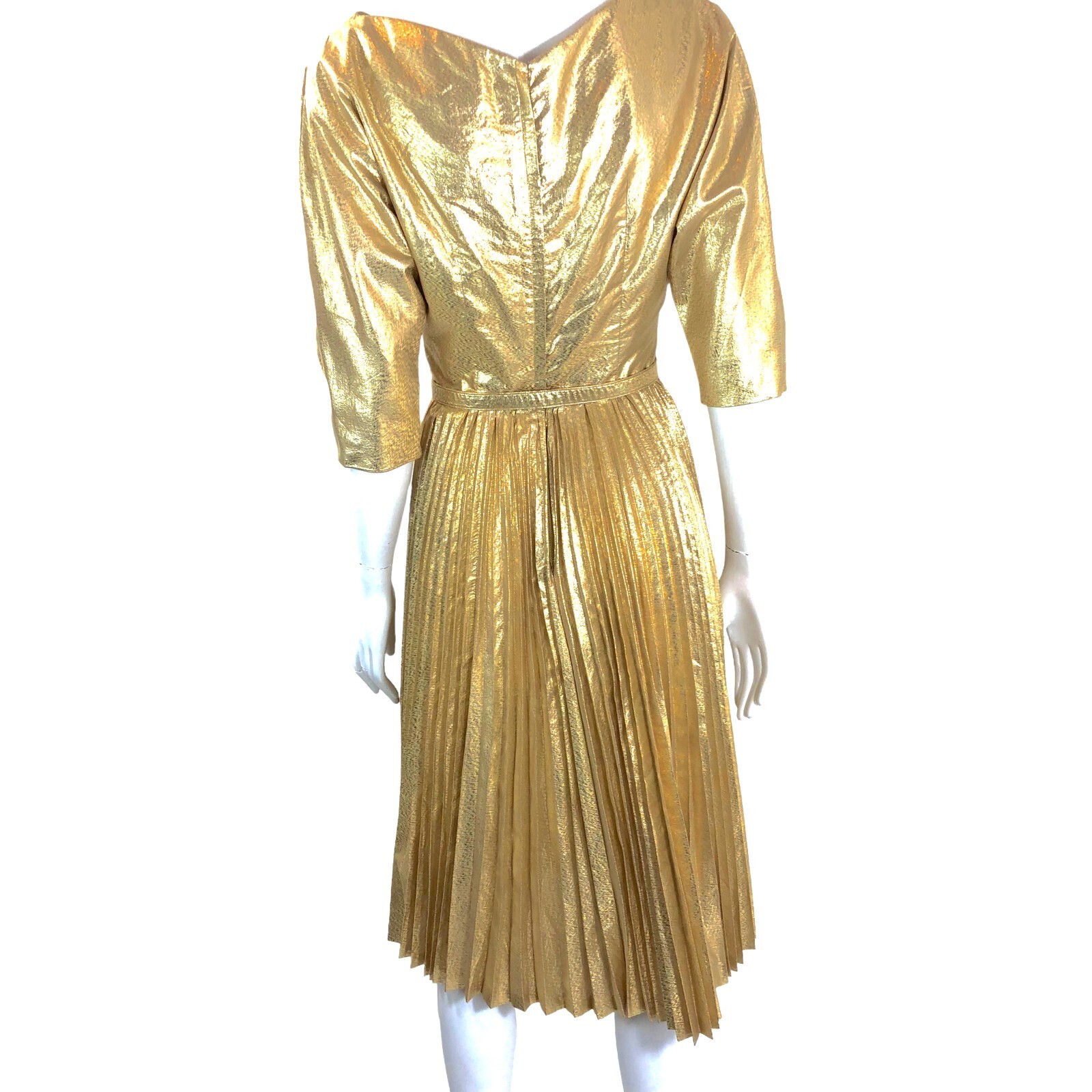 Vintage Dress 1940’s Gold Lame Justin McCarthy Designer Size 6 Sunray Pleats