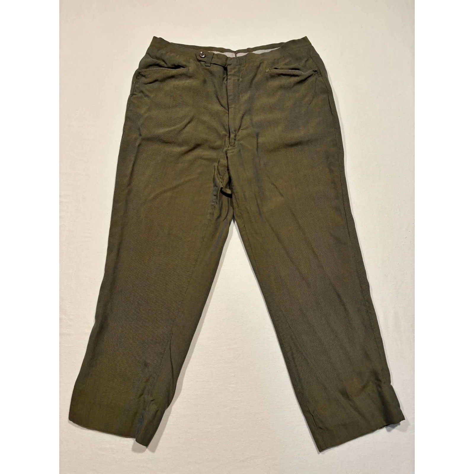 Vintage Diplomat Mens 2 Piece Suit Olive Green Mandarin Made in USA 28×22.5