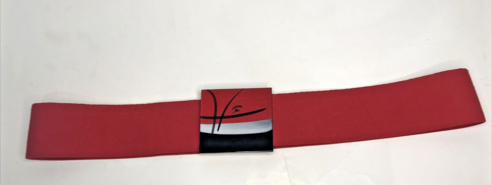 NWT Retro Y2K Red Cinch Waist Stretch Belt 2″ Wide Glass Art Buckle