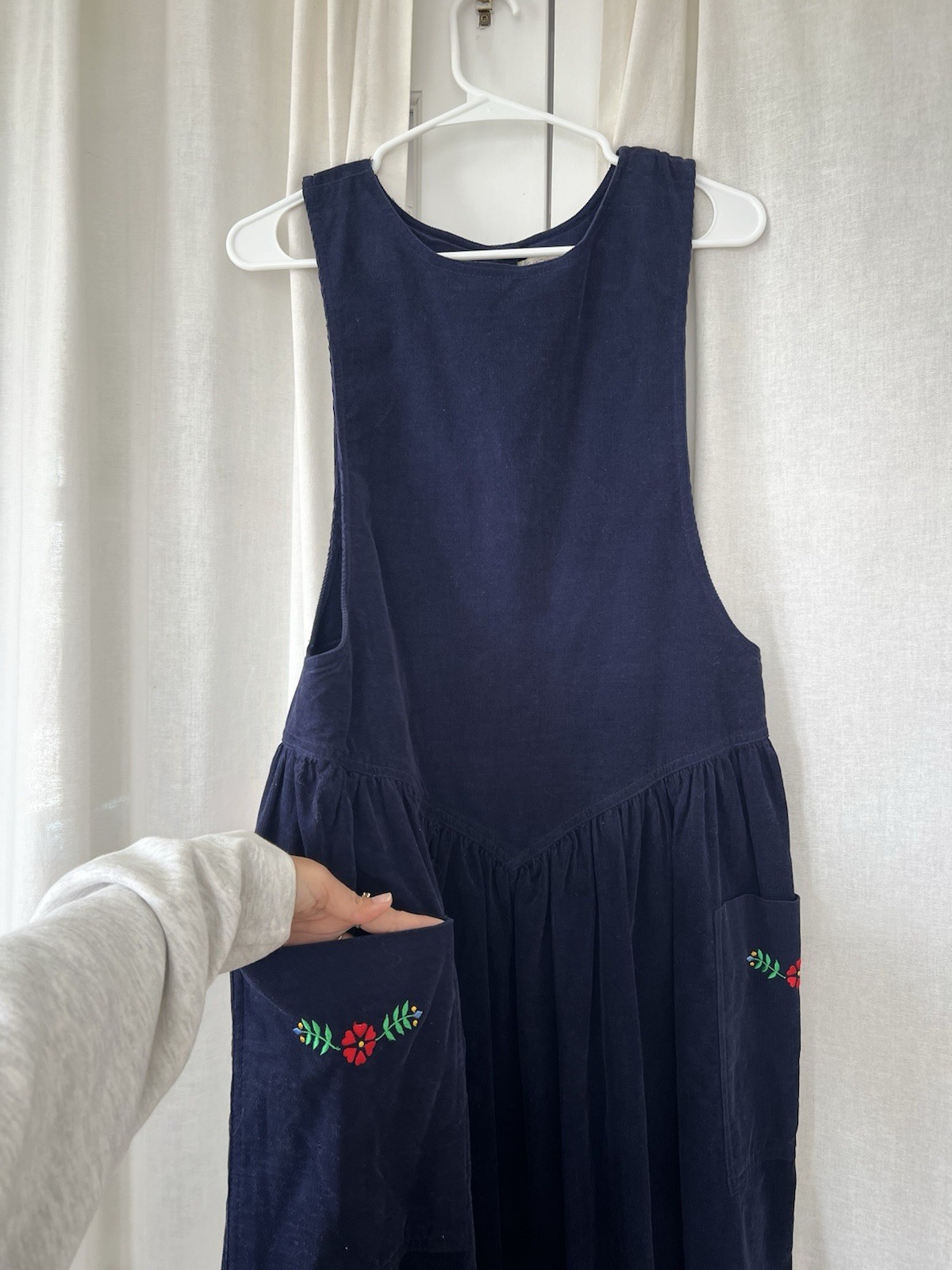 Susan Bristol Vintage 90s Corduroy Blue Maxi Midi Dress Overalls Size 10 Boho