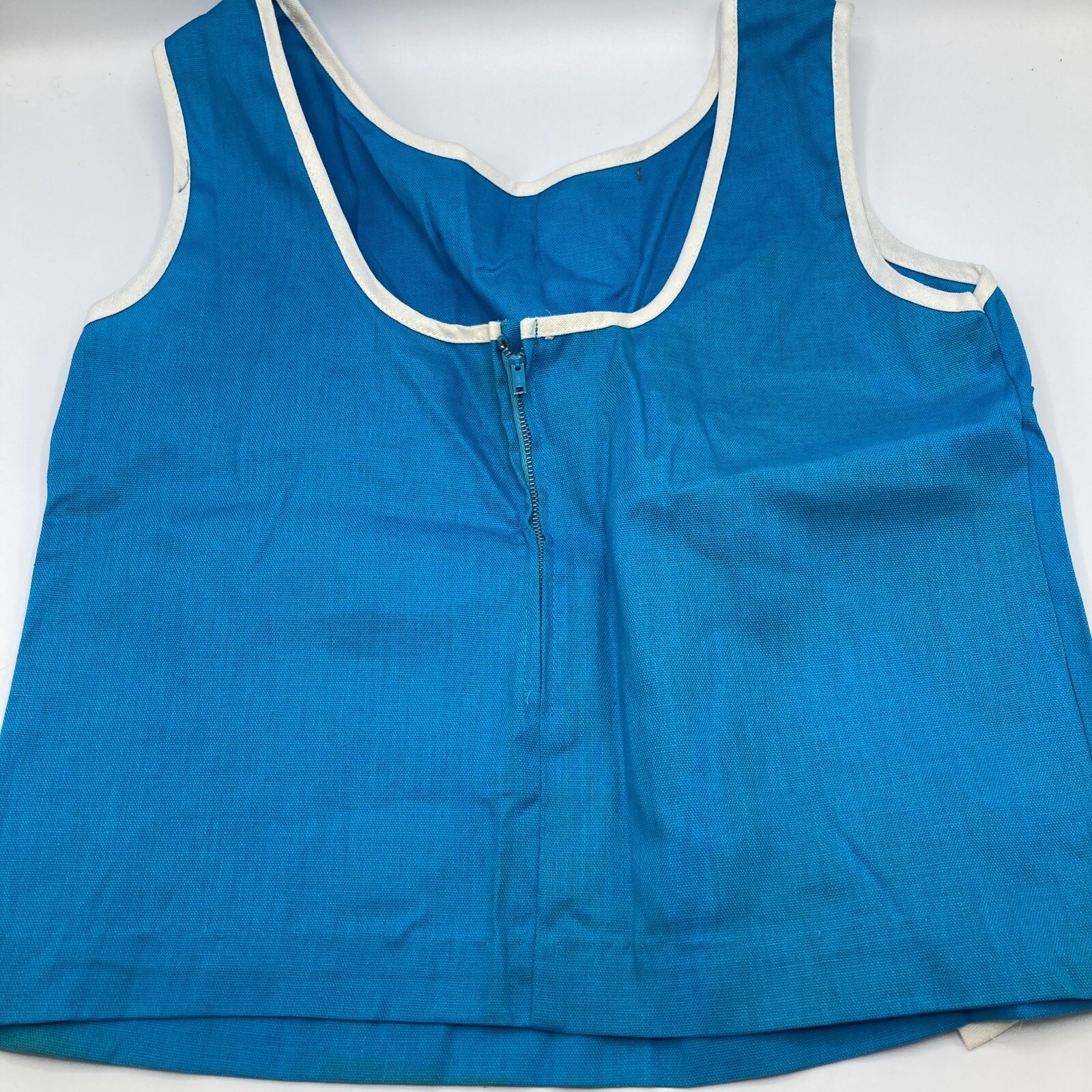 Vintage 1960s Sleeveless Crop Top Teal Blue Cotton Linen NWT