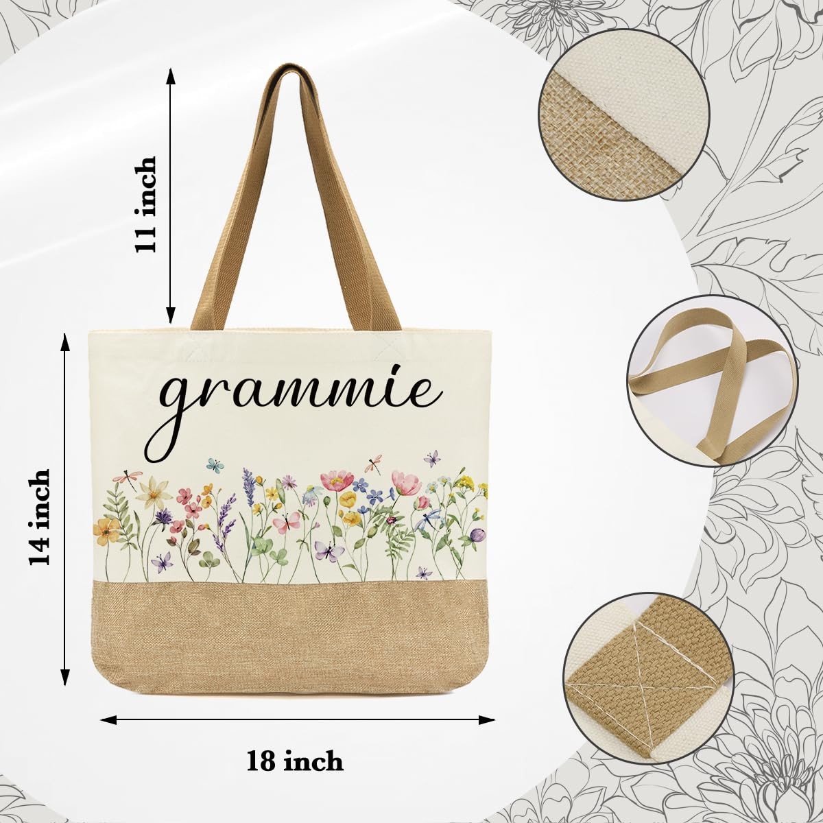 Gifts for Grandma, Grammie Bag, Grandma Birthday Large, Floral